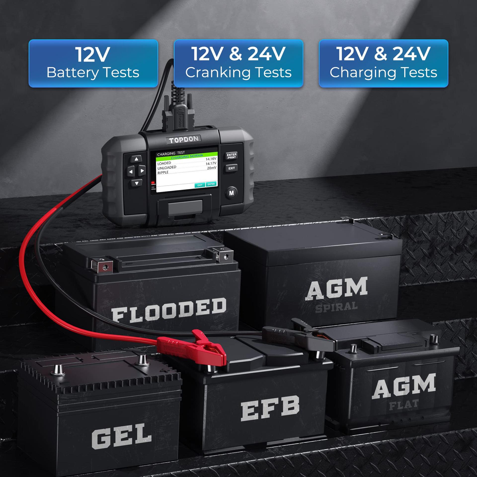 TOPDON BT600 akude tester 12V 24V, 100-2000 CCA autode akude tester koos printeriga, 3,5-tolline värviekraan, 1,8 m kaabel, Mini-USB tarkvaravärskenduseks, sobib nii hobikasutajatele kui ka professionaalidele – lisavaade