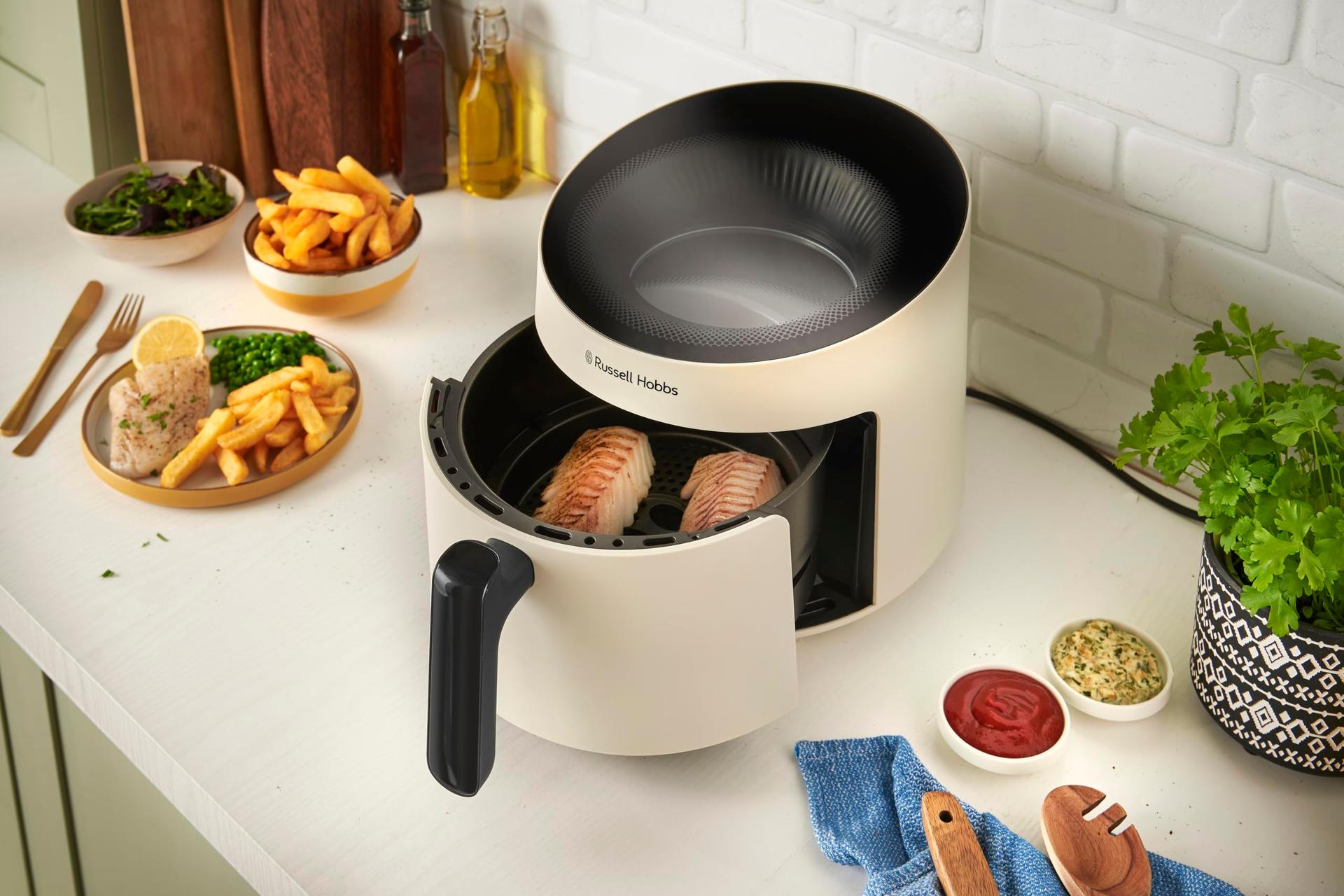 Russell Hobbs kuumaõhufritüür 5L [10 programmi | vaatlusaken] AirFryer (õlivaba fritüür, küpsetamine, grillimine, röstimine, kuni 200°C, nõudepesumasinas pestav, kreem) SatisFry Panoramic 27421-56 – pilt 9