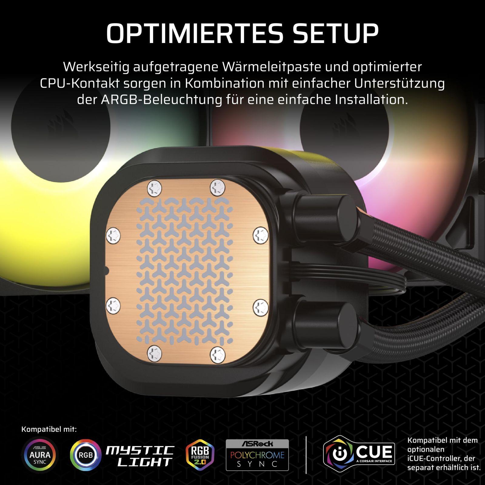 CORSAIR Nautilus 360 RS ARGB CPU-vedelikjahuti – 360mm AIO – Vaikne töö – Otse emaplaadi ühendus – Intel LGA 1851/1700, AMD AM5/AM4 – 3X RS120 ARGB-ventilaatorid Komplektis – Must – pakend ja tarvikud