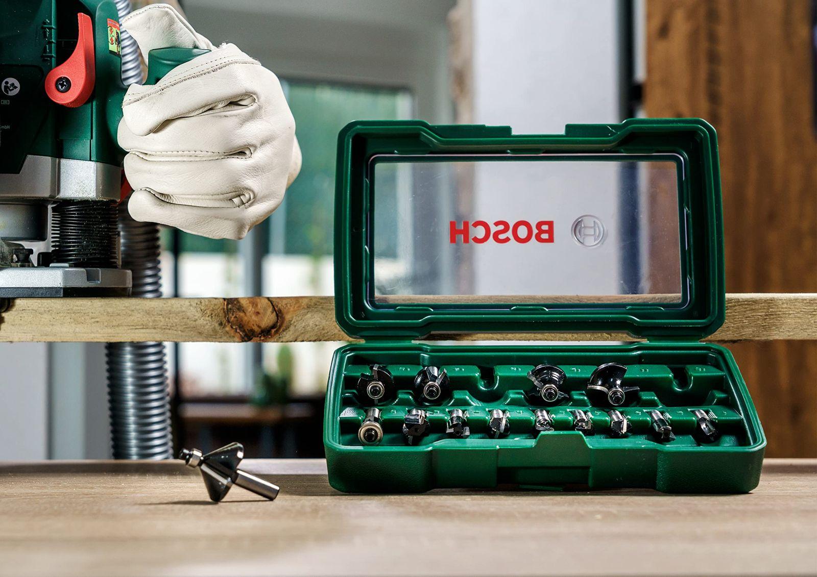 Bosch tarvikud 15-osaline kõvasulamist freesi komplekt (puutöö jaoks, 8 mm varrega, ülemise freesiga tarvik) – lisavaade
