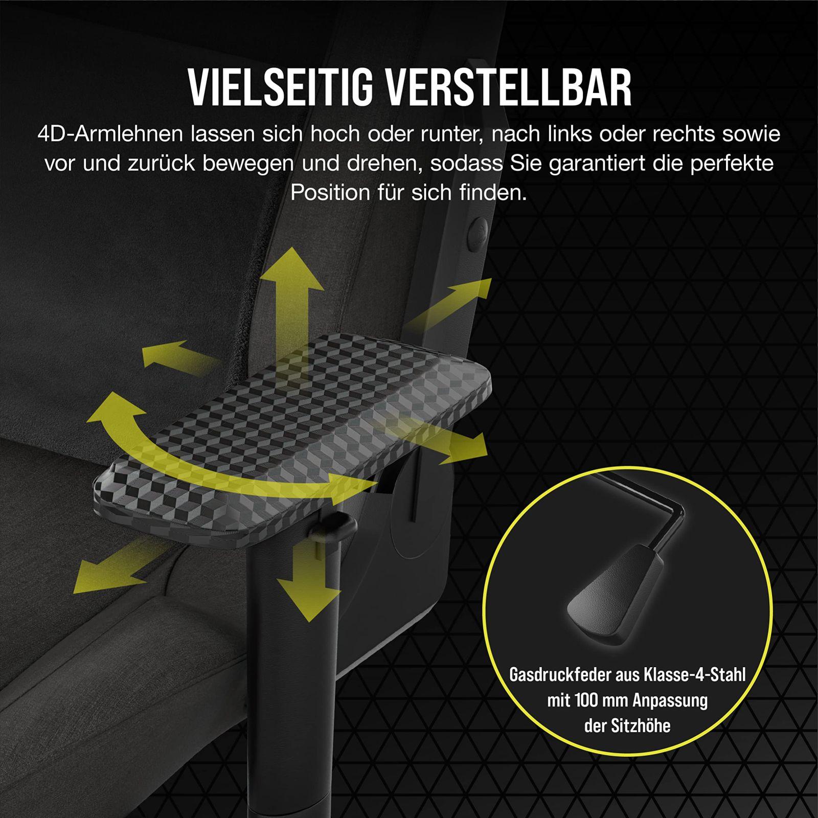 Corsair T3 RUSH Fabric (2023) mängutool – autosportlik disain – pehme kangaskate – eemaldatav kaelapadi ja mäluvahust nimmetugi – antratsiit – pilt 6