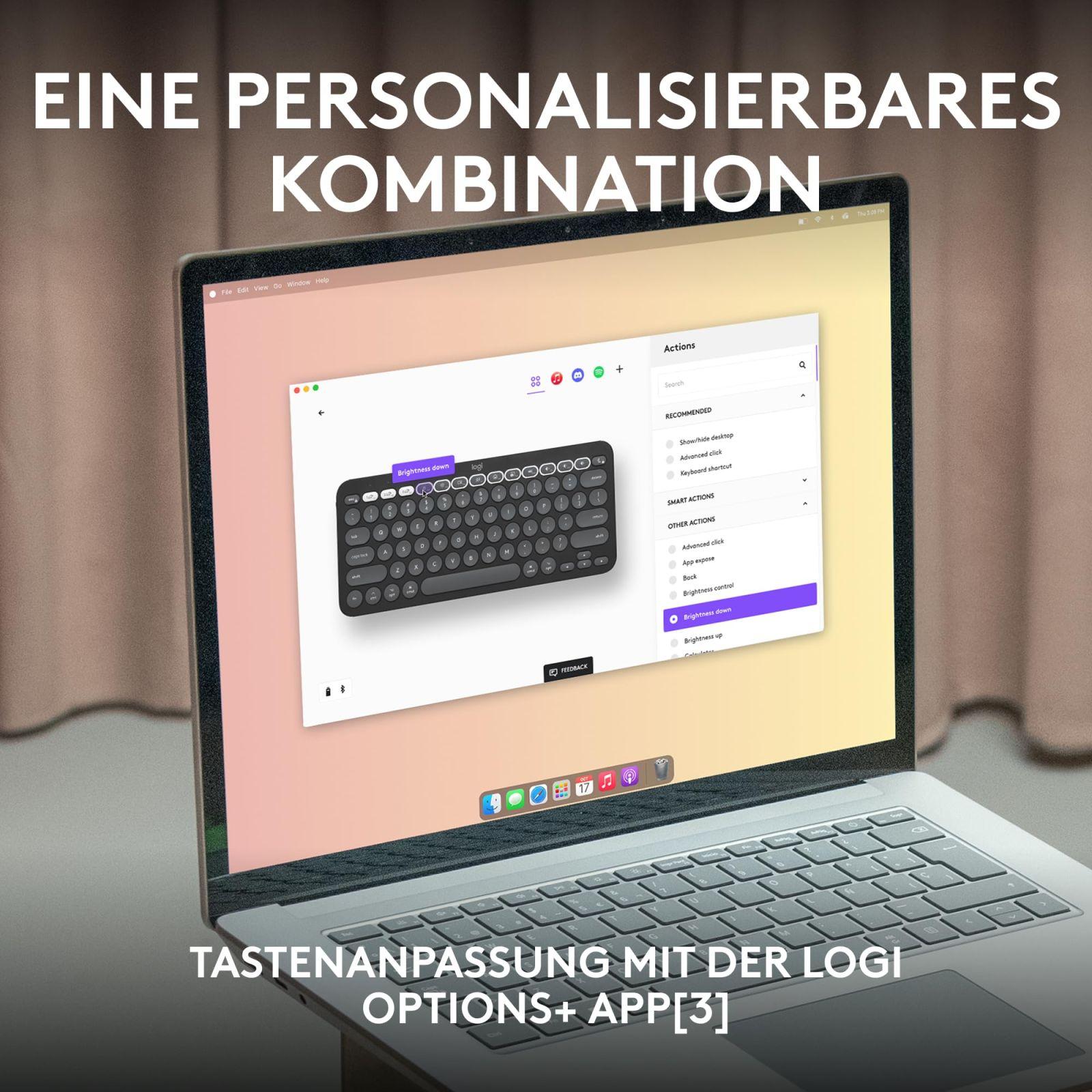 Logitech Pebble 2 Combo Macile – juhtmevaba klaviatuur ja hiir, stiilne, vaikne ja mobiilne, Bluetooth-ühendusega, kergesti kohandatav, QWERTZ-paigutus, grafiit – pilt 6