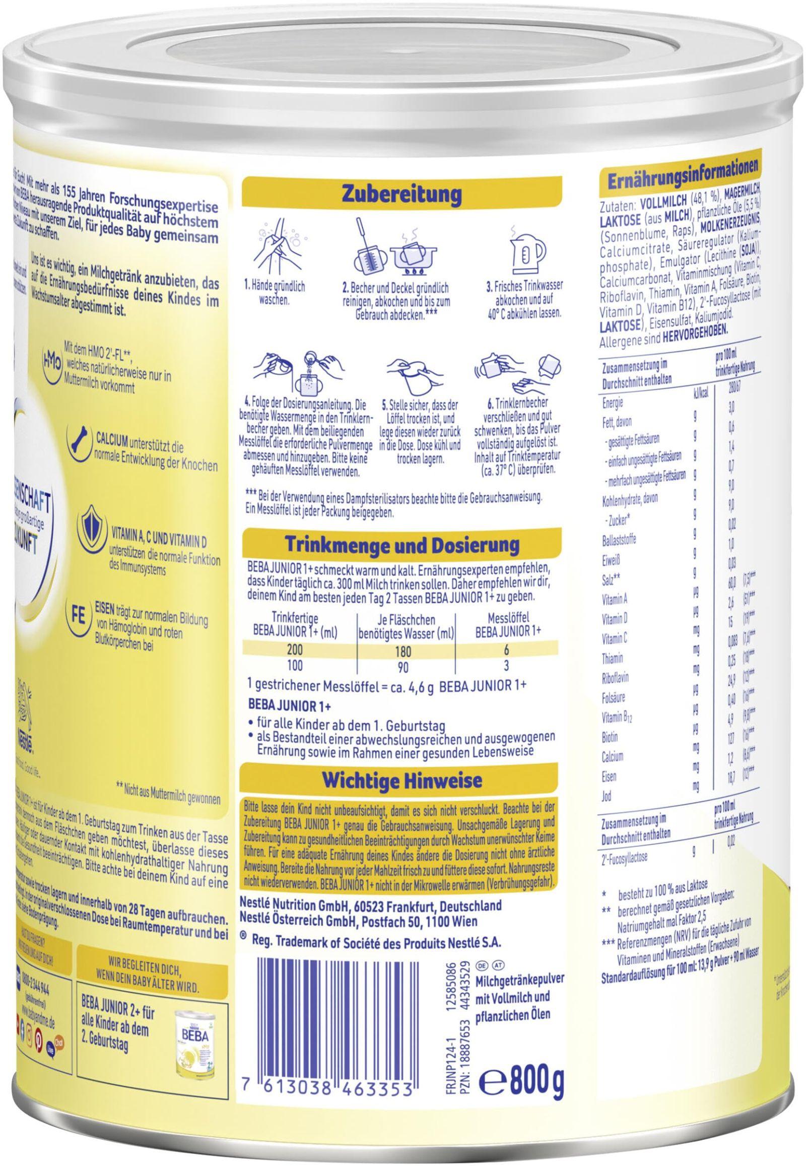 BEBA Nestlé BEBA JUNIOR 1 piimajook alates 1. sünnipäevast, 6-pakk (6 x 800g) – kasutusnäide