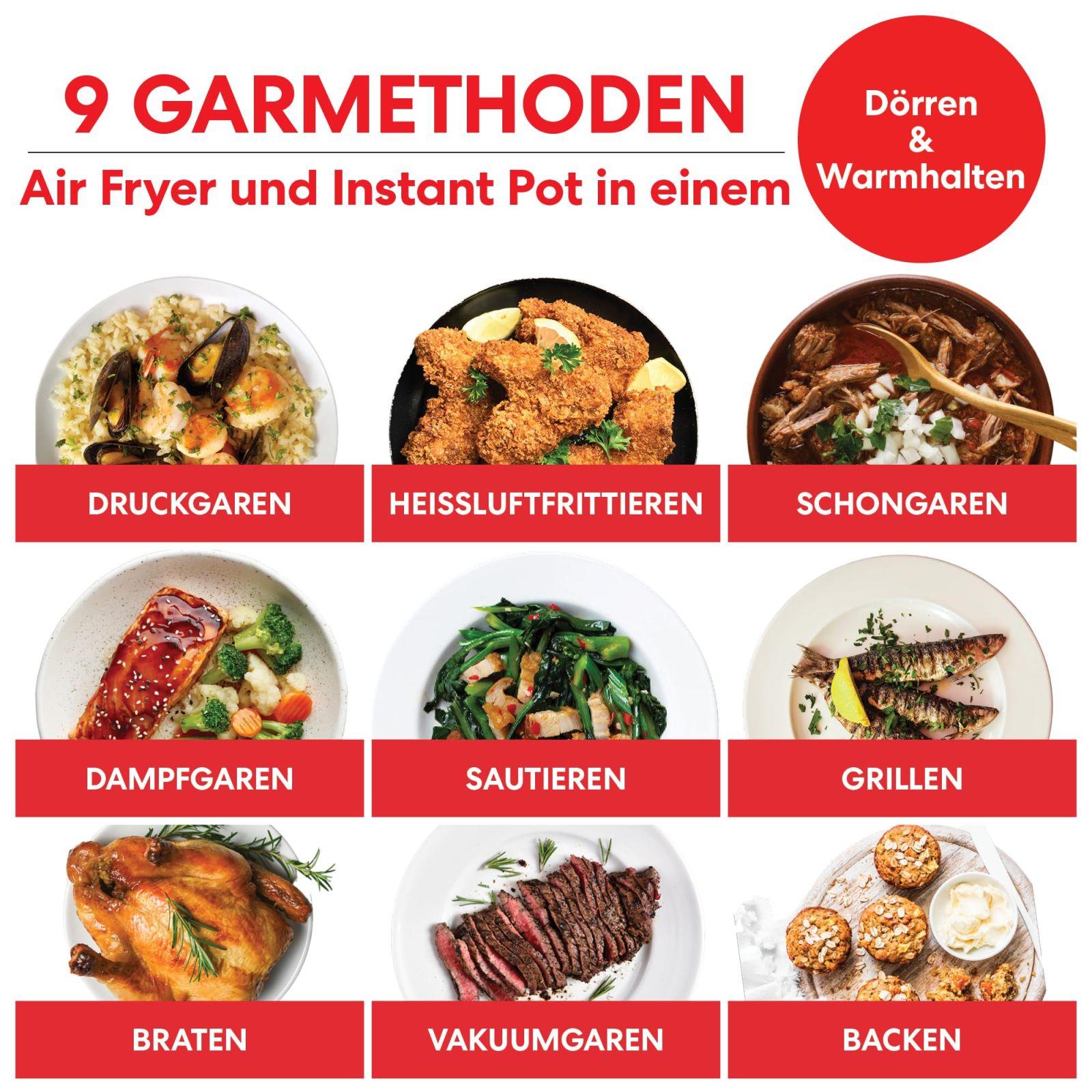 Instant Pot Pro Crisp 11-ühes elektriline multikeetja – Kiirkeetja, kuumaõhufritüür, aeglane keetja, auruti, grill, toidukuivati ja sous-vide masin – Must roostevaba teras, 1500 W, 7.6 L – detailne vaade