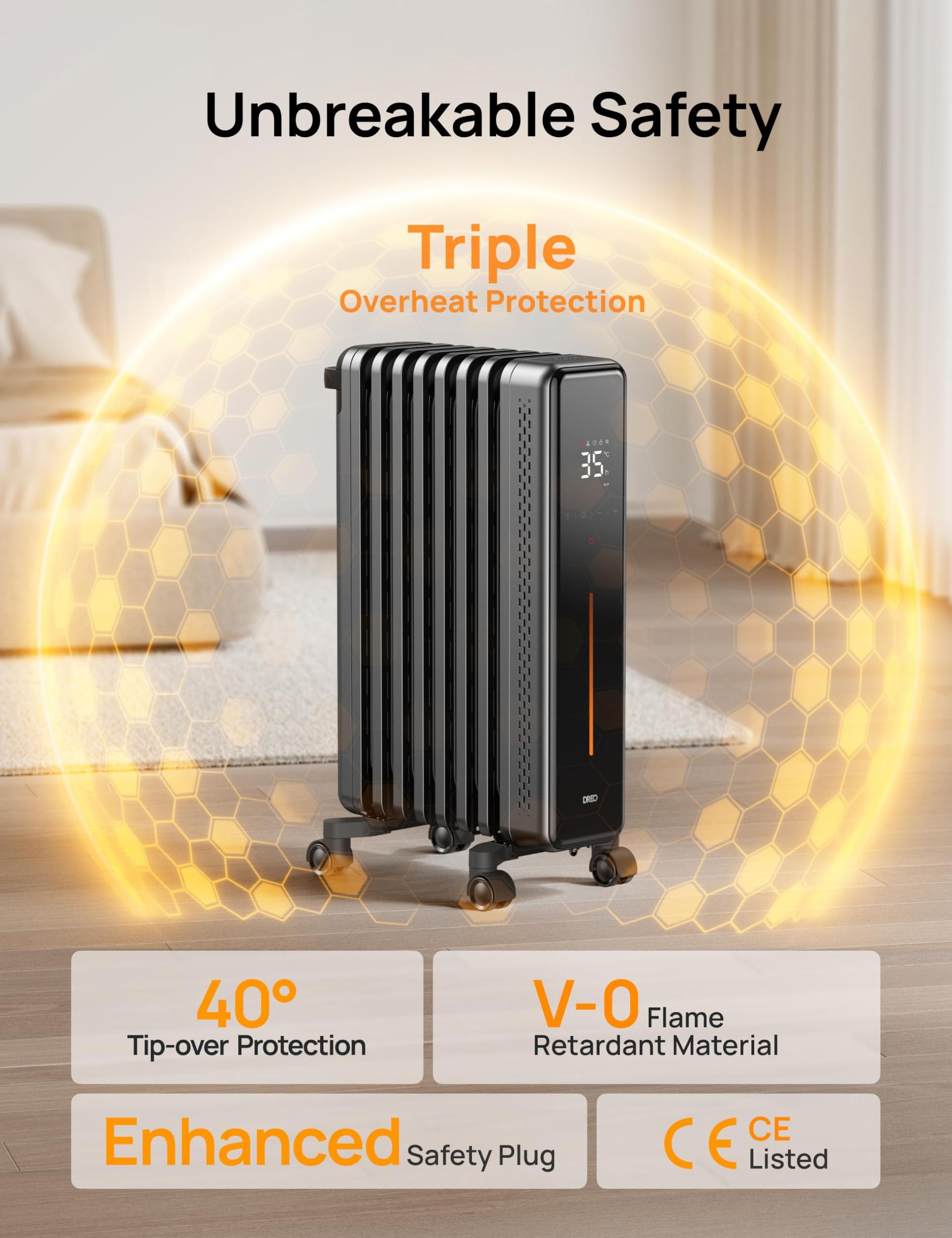 Dreo õliradiaator energiasäästlik, 2000W elektriradiaator 9 ribiga, 3 kütteastet, 4 režiimi, 24h taimer, ülekuumenemise ja ümberkukkumise kaitse, vaikne elektriline radiaator termostaadiga, OH521 – kasutusnäide