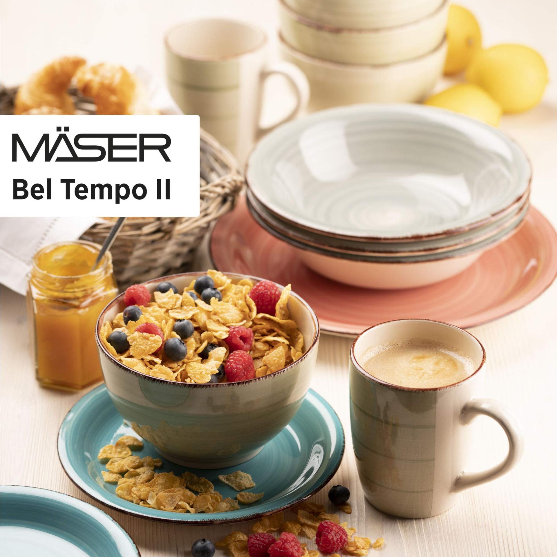 MÄSER 931612 Bel Tempo II 30-osaline vintage stiilis nõudekomplekt 6 inimesele, käsitsi maalitud keraamiline kombiservis sinine, kivikeraamika, suitsusinine – detailne vaade