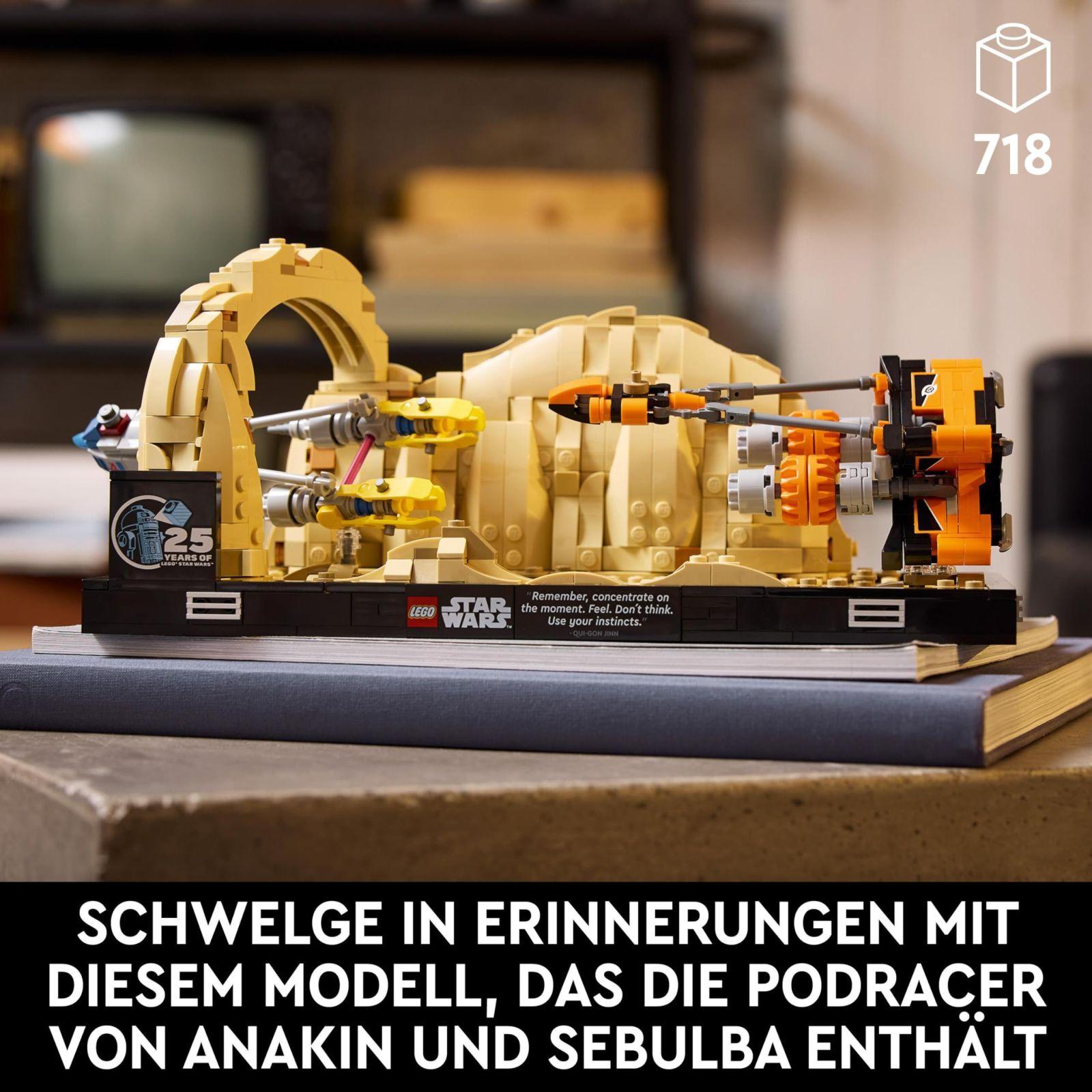 LEGO Star Wars Mos Espa Podralli – Dioraam, Komplekt Täiskasvanutele, Ohu Varju Mudel, Sisaldab Anakin Skywalkeri Podraceri, Kogumisobjekt, Kingitus Meestele ja Naistele 75380 – pakend ja tarvikud