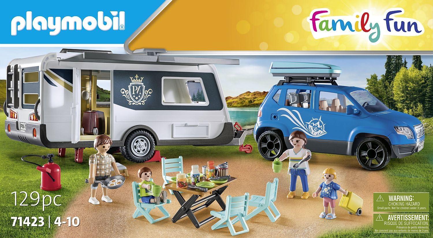 PLAYMOBIL Family Fun 71423 Haagissuvila ja Auto – mitmekülgne telkimislõbu looduses, suure varustusega perepuhkus, mänguasi lastele alates 4. eluaastast – kasutusnäide