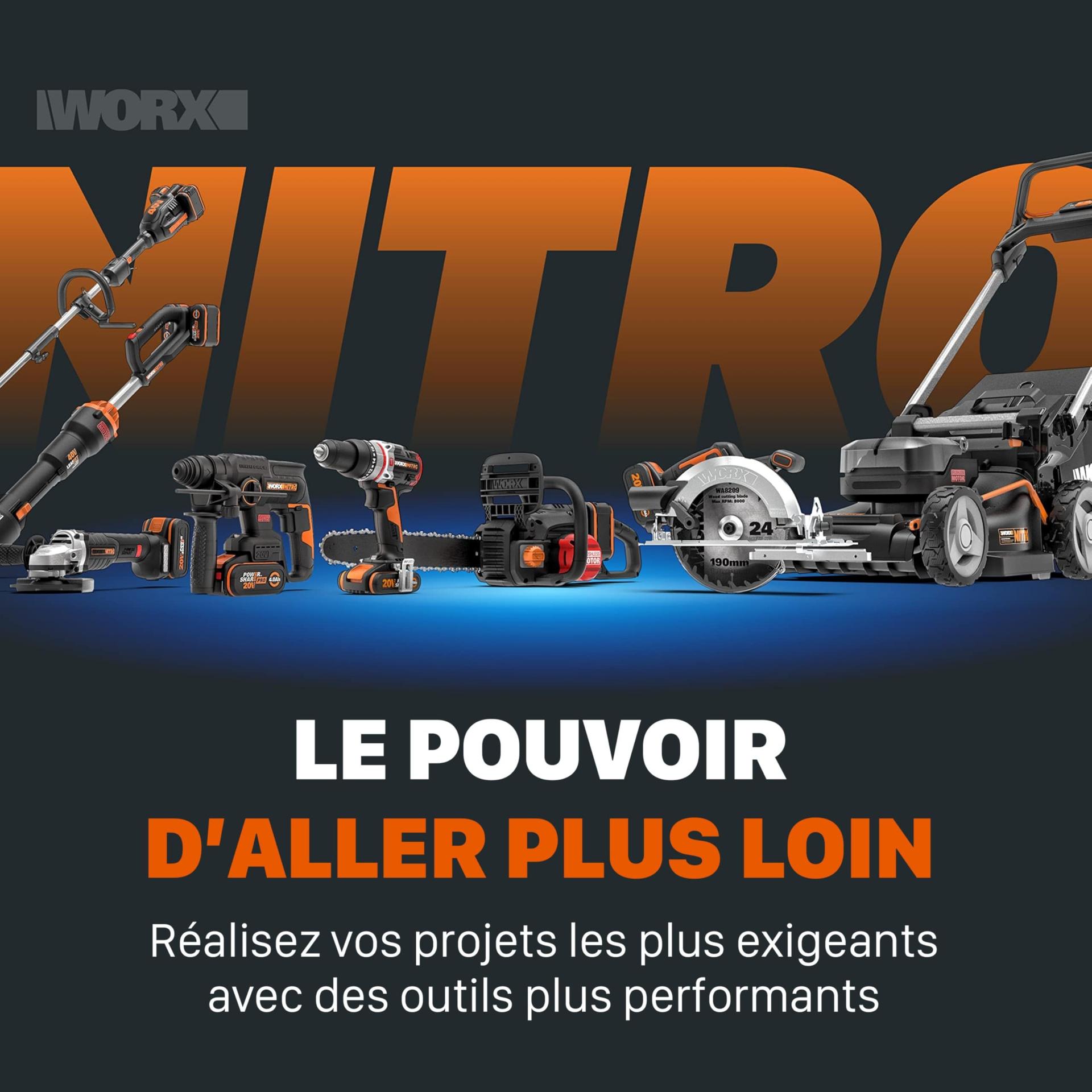 WORX WX814.9 Nitro harjadeta akuga nurklihvija 20V – 125mm ketta läbimõõt – 8600 p/min – kerge ja kompaktne – 2-positsiooniline lisakäepide – turvaline tagasilöögikaitse – ilma aku ja laadijata – detailne vaade