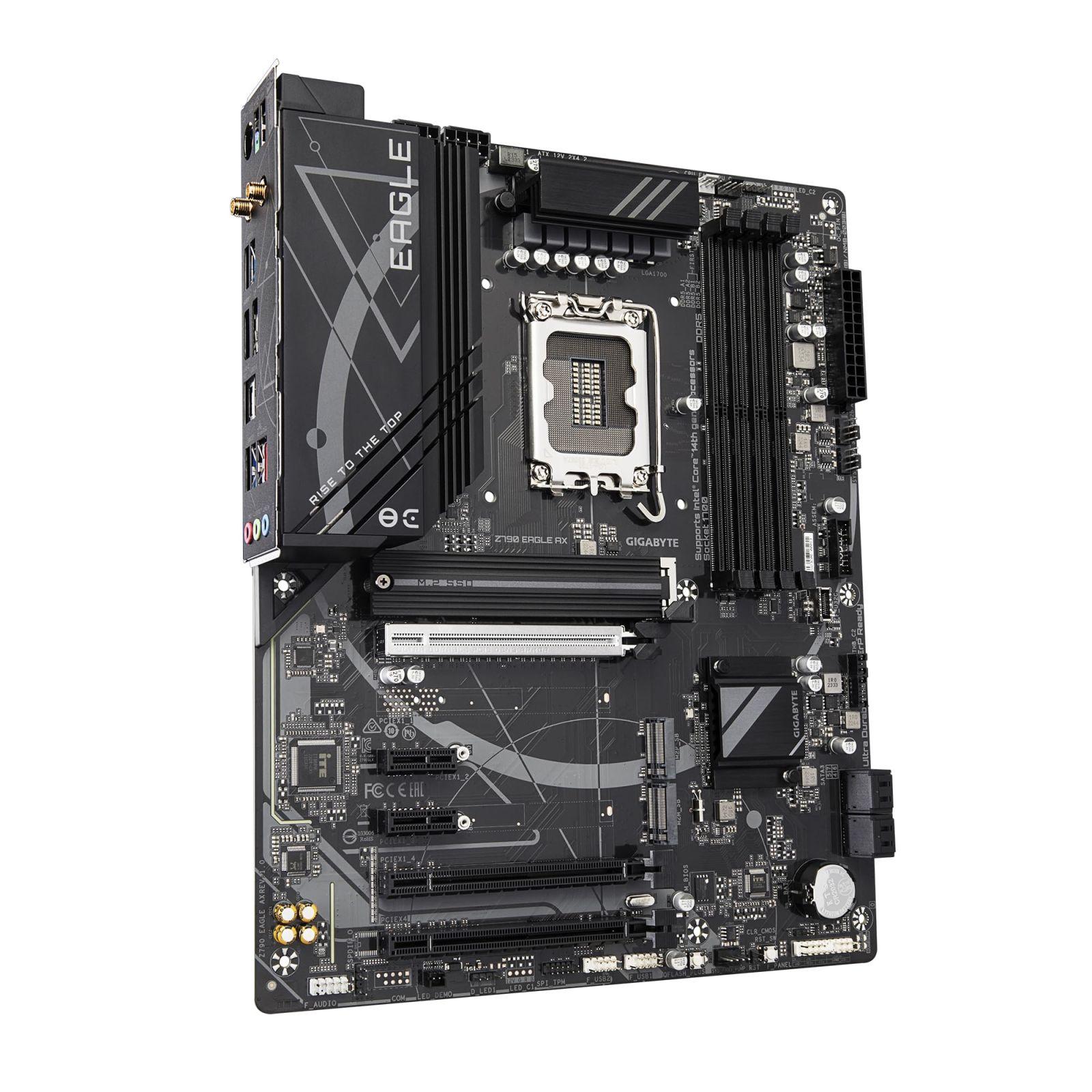Z790 Eagle AX Emaplaat – Toetab Intel Core 14. põlvkonna protsessoreid, 12+1+1-faasiline digitaalne VRM, kuni 7600MHz DDR5 (OC), 3x PCIe 4.0 M.2, Wi-Fi 6E, 2.5GbE LAN, USB 3.2 Gen 2 – pakend ja tarvikud