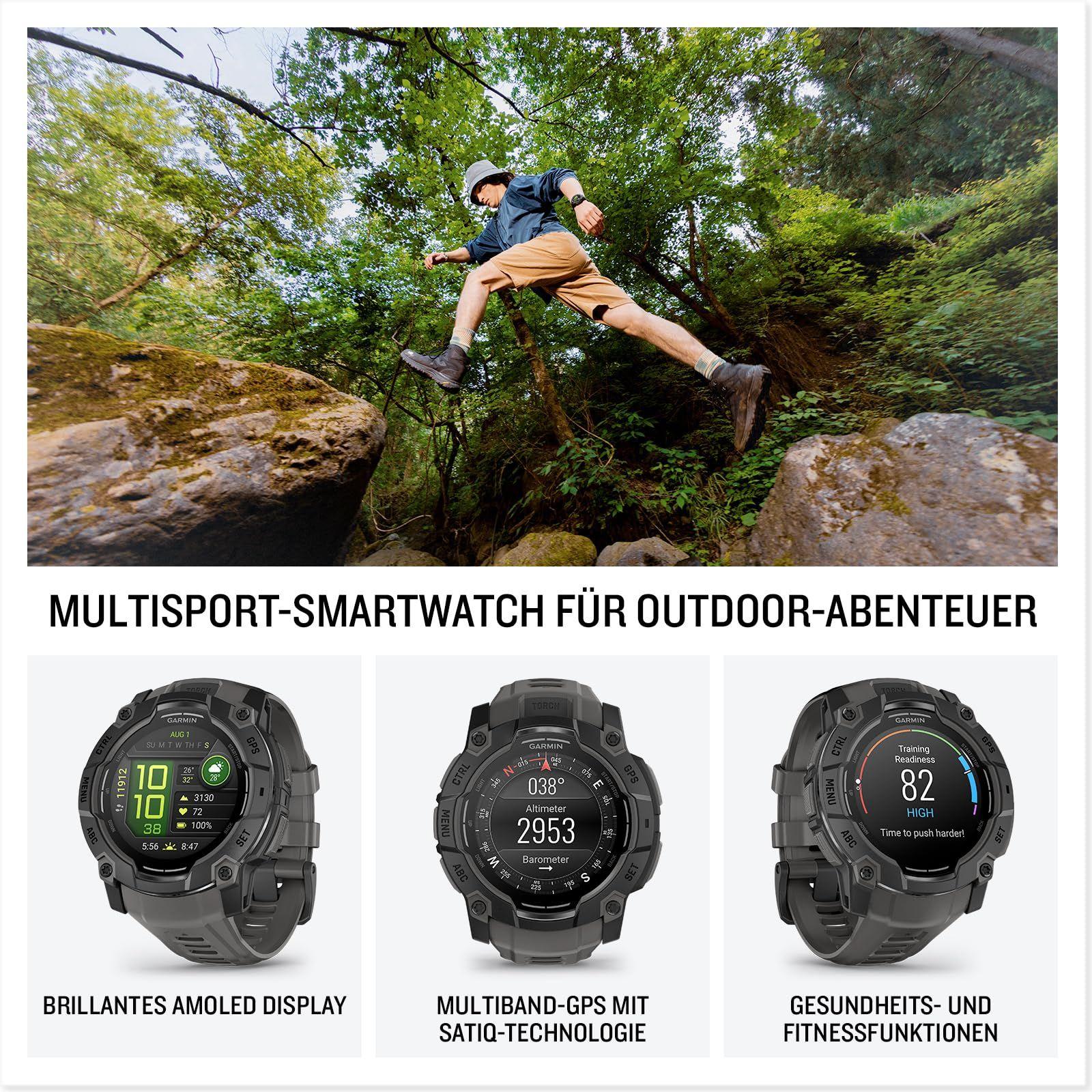 Garmin Instinct 3 50mm AMOLED – Tugev, veekindel GPS-nutikell 1,3″ AMOLED-ekraaniga ja LED-taskulambiga õues, jooksmiseks ja muuks – südame löögisageduse jälgimise ja nutikate funktsioonidega – pakend ja tarvikud