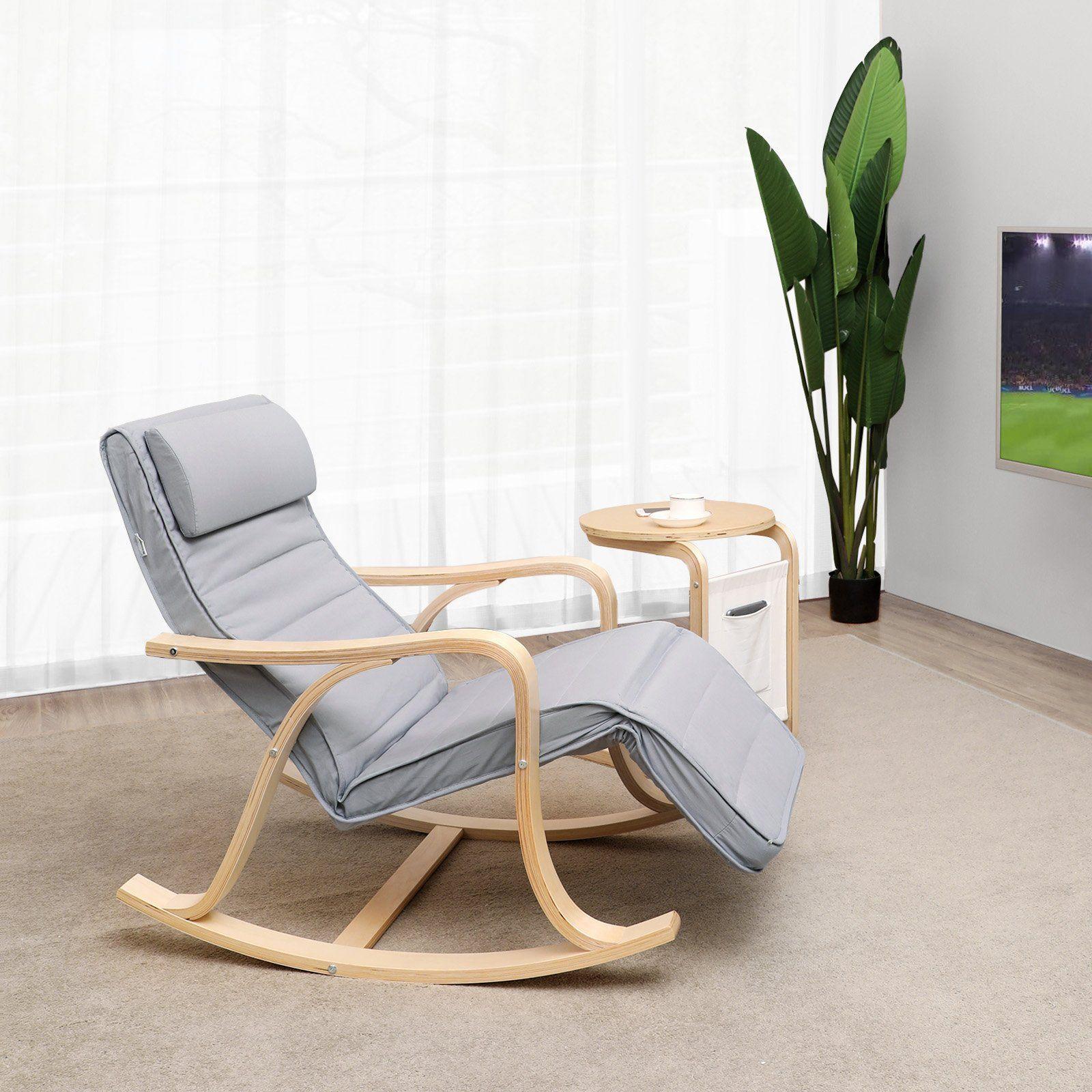 SONGMICS kiiktool kaskepuidust, reguleeritava jalatoega, puuvillane kate, kuni 150 kg kandevõime, elutuba, magamistuba, helehall LYY41G, 67 x 125 x 91 cm – detailne vaade