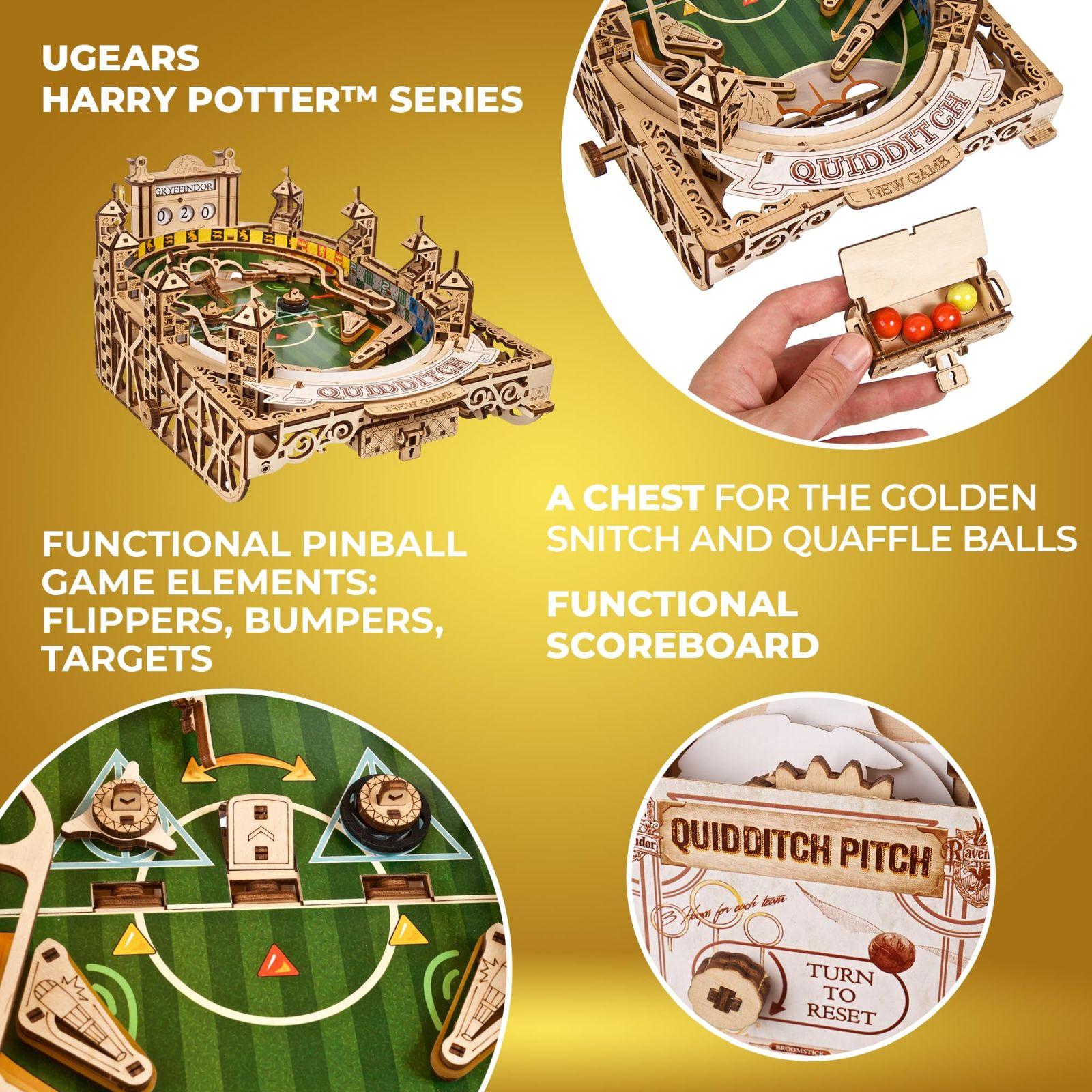 UGEARS Harry Potteri Kviditši Flipper – Mudelikomplekt täiskasvanutele – 3D puidust pusle maagilises stiilis – kasutusnäide