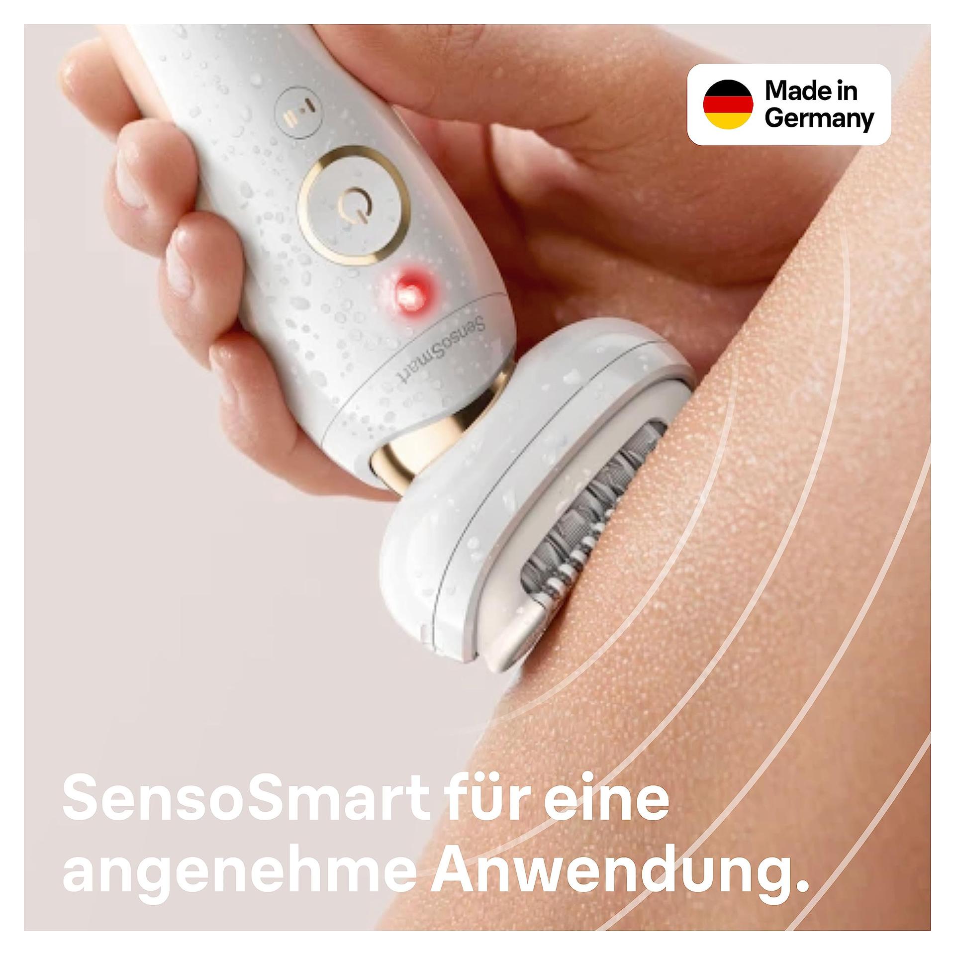 Braun Silk-épil 9 Flex Epilaator Naiste / Karvaeemaldaja, 5 otsikut, kott, paindliku peaga lihtsamaks karvaeemalduseks, 9-006, valge/kuldne – kasutusnäide