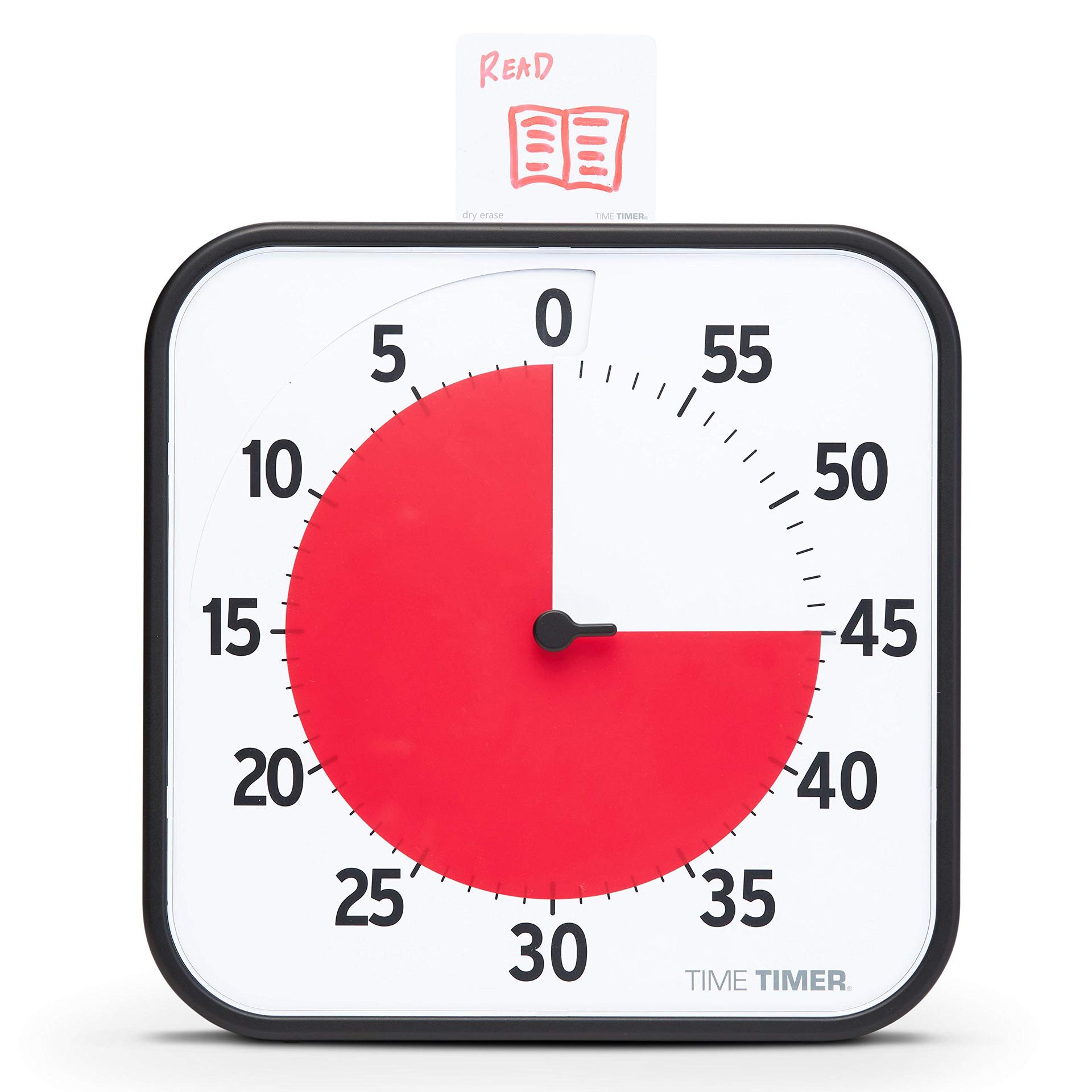 TIME TIMER ORIGINAL Suur 30×30 cm – 60-minutiline visuaalne analoog-taimer – Valikuline helialarm (helitugevuse regulaator) – Ei mingit valju tiksumist; ajajuhtimisseade (must)