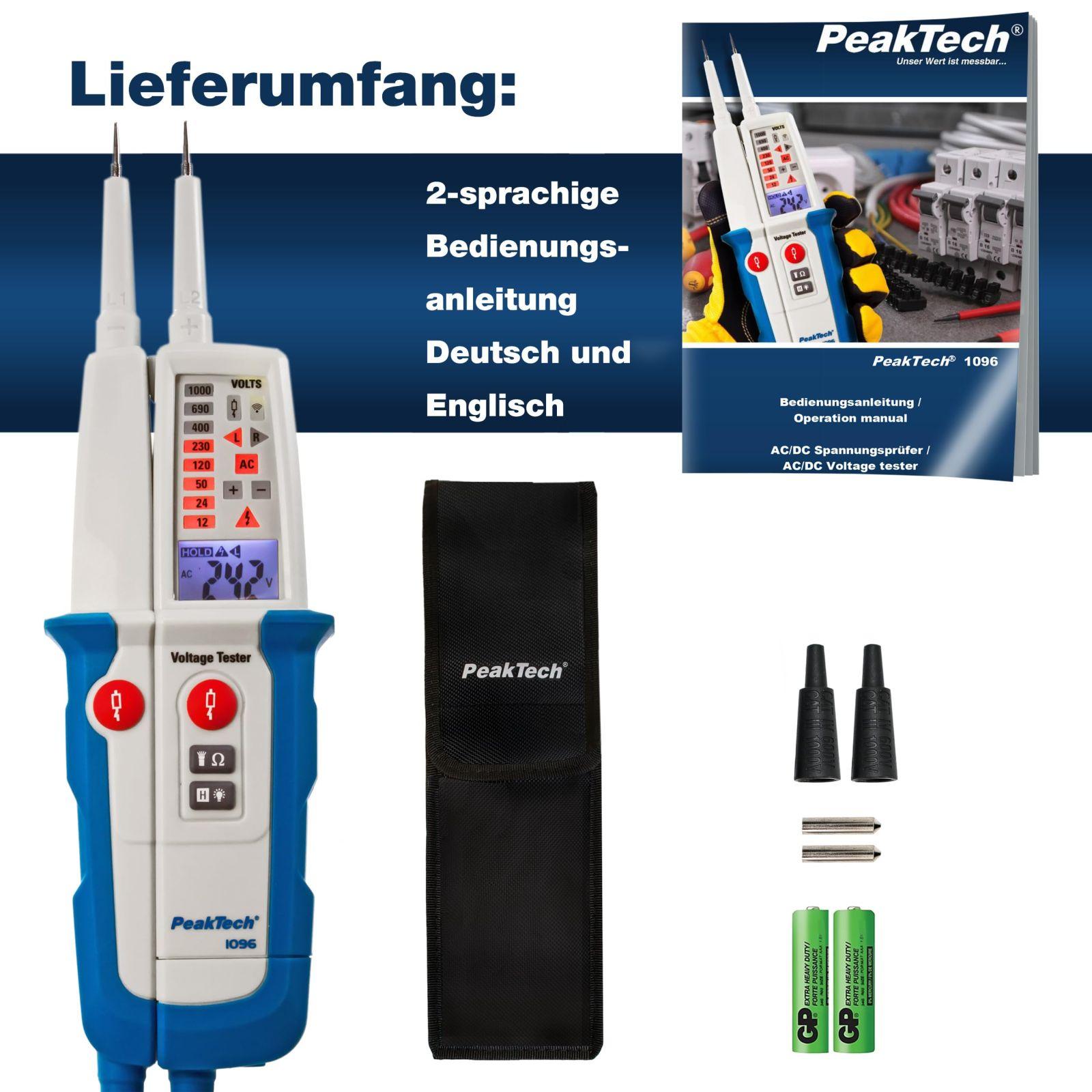 PeakTech 1096 – 2-poolne AC/DC pingetestija koos kahe ekraaniga & FI-testiga, tolmu- ja veekindel (IP64), LCD-ekraan + taskulamp, järjepidevuse test, polaarsuse näit, pingemõõtja 6V – 1000V – pilt 6
