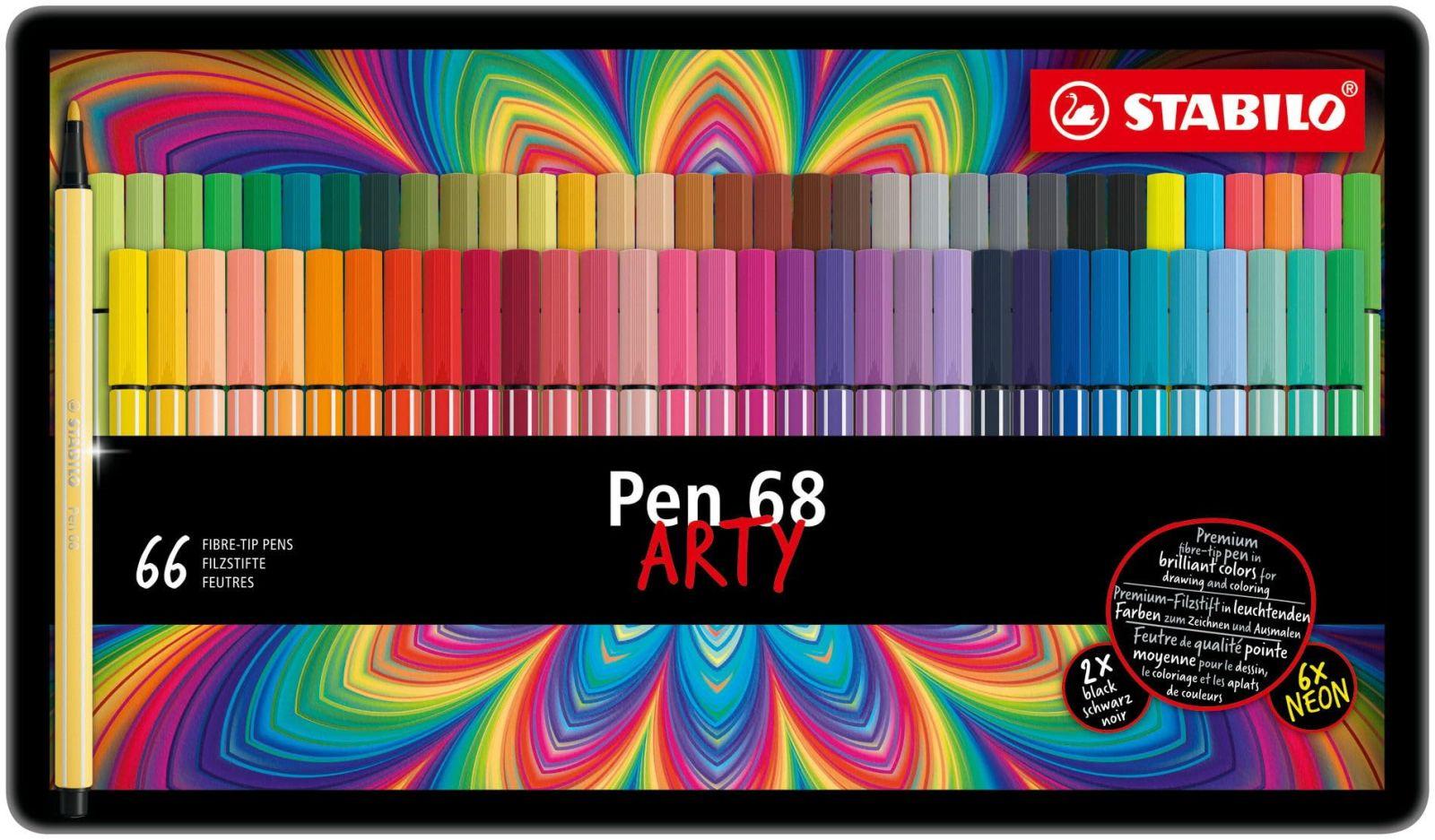 STABILO – Premium-viltpliiats – Pen 68 – ARTY – 66-osaline metallkarp – 65 erinevat värvi – detailne vaade