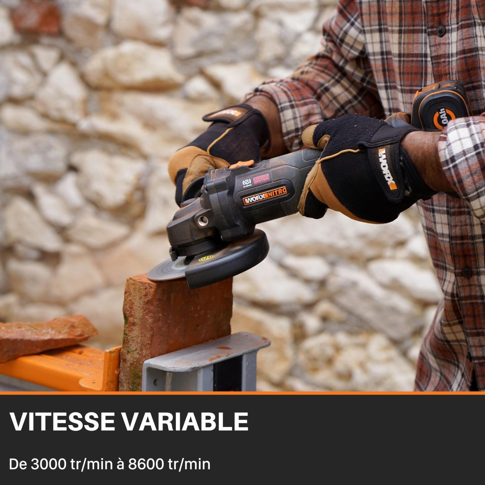 WORX WX814.9 Nitro harjadeta akuga nurklihvija 20V – 125mm ketta läbimõõt – 8600 p/min – kerge ja kompaktne – 2-positsiooniline lisakäepide – turvaline tagasilöögikaitse – ilma aku ja laadijata – lisavaade