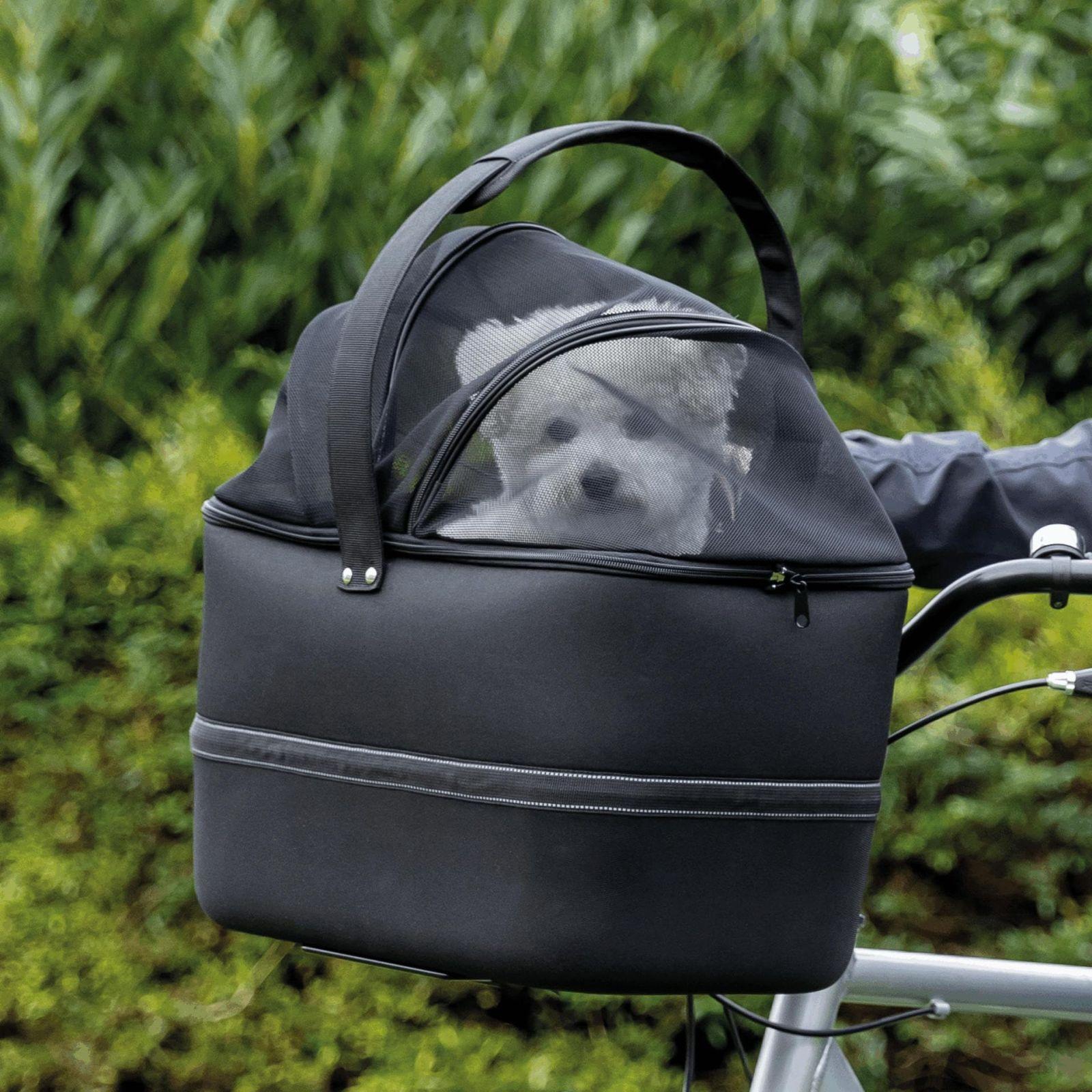 TRIXIE 13108 Hundi jalgrattakorv lenksule, kuni 6 kg, 41 × 47 × 29 cm, vihmakatte ja võrkkattega – pakend ja tarvikud