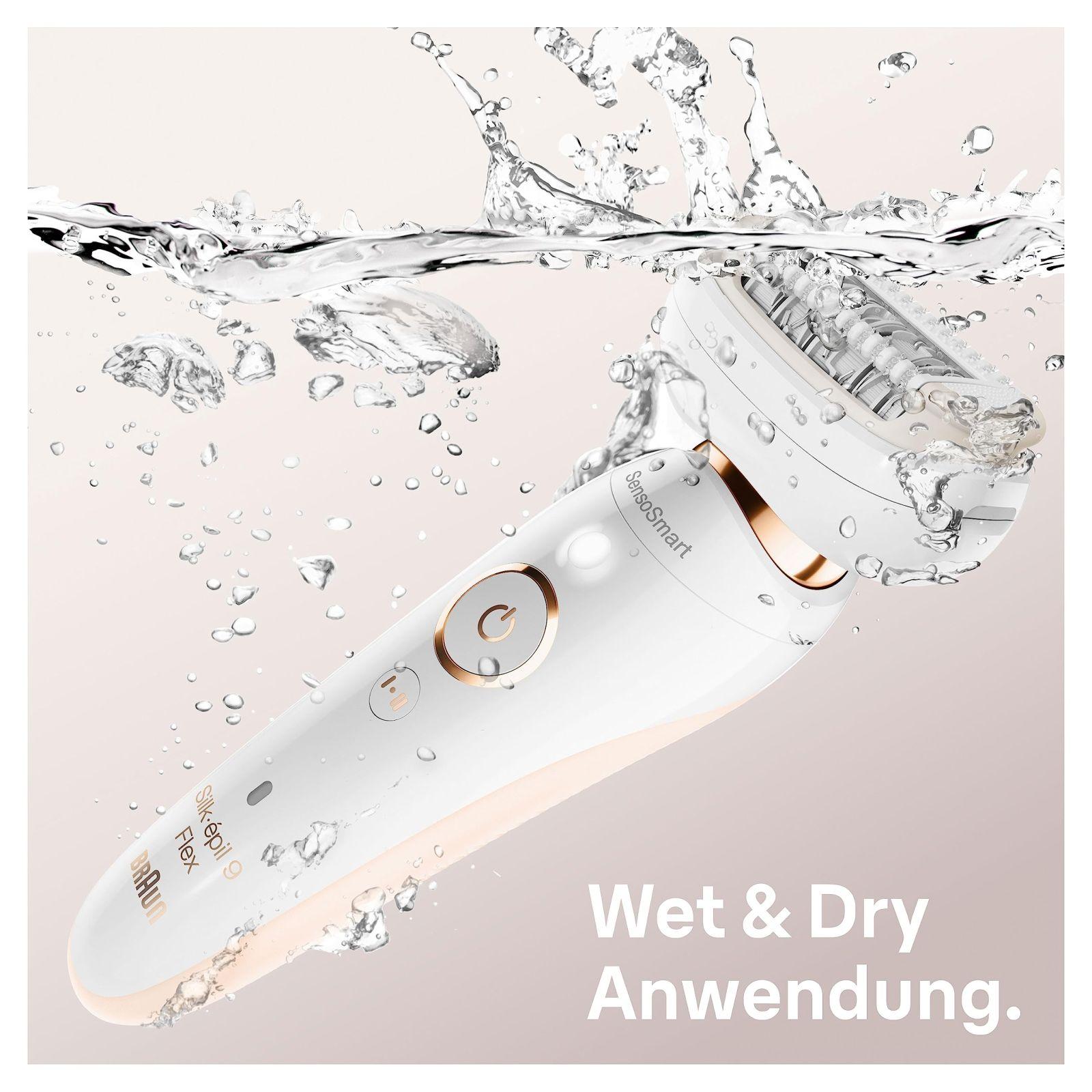 Braun Silk-épil 9 Flex Epilaator Naiste / Karvaeemaldaja, 5 otsikut, kott, paindliku peaga lihtsamaks karvaeemalduseks, 9-006, valge/kuldne – pilt 6