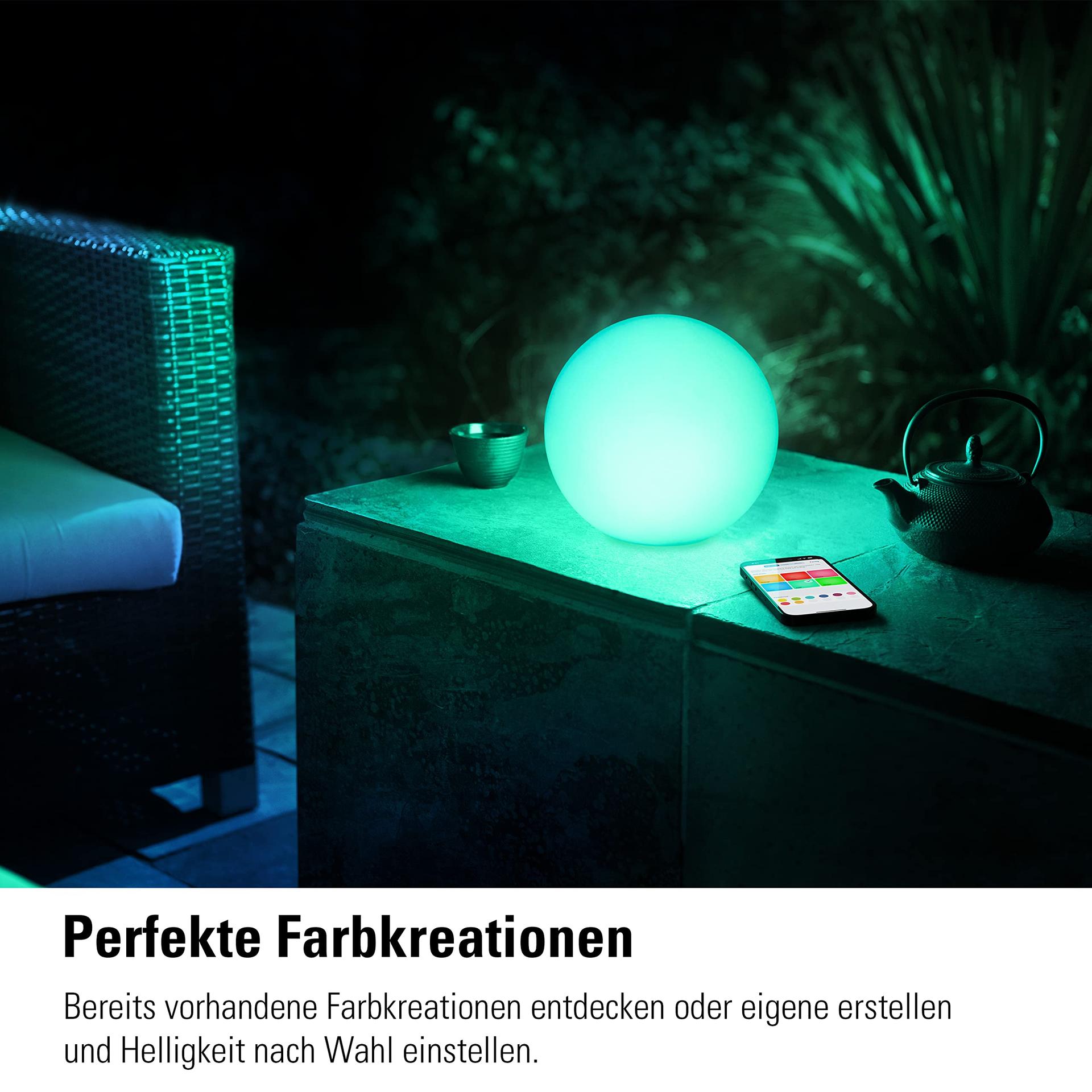 Eve Flare (Apple Home) – Kaasaskantav nutikas LED-valguskera, veekindel, valge ja värviline valgus, 90 lm, Ø 25 cm, hämardatav, sillata, Bluetooth & Thread, rakenduse juhtimine – kasutusnäide