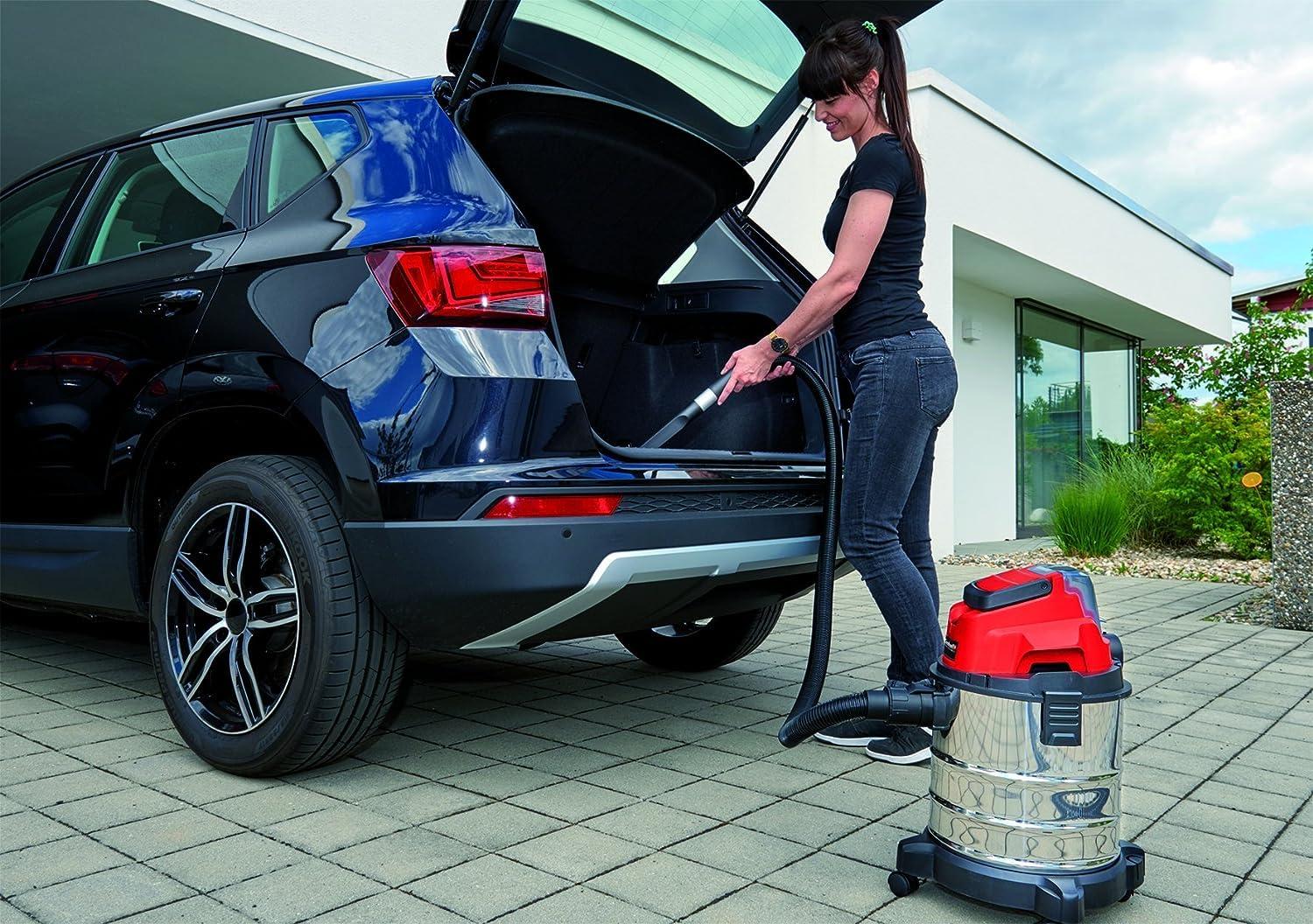 Einhell akuga märg- ja kuivtolmuimeja TC-VC 18/20 Li S-Solo Power X-Change (Li-Ion, 18V, 20 l roostevabast terasest mahuti, puhumisfunktsioon, koos düüside ja filtriga, ilma aku ja laadijata), must/punane – kasutusnäide