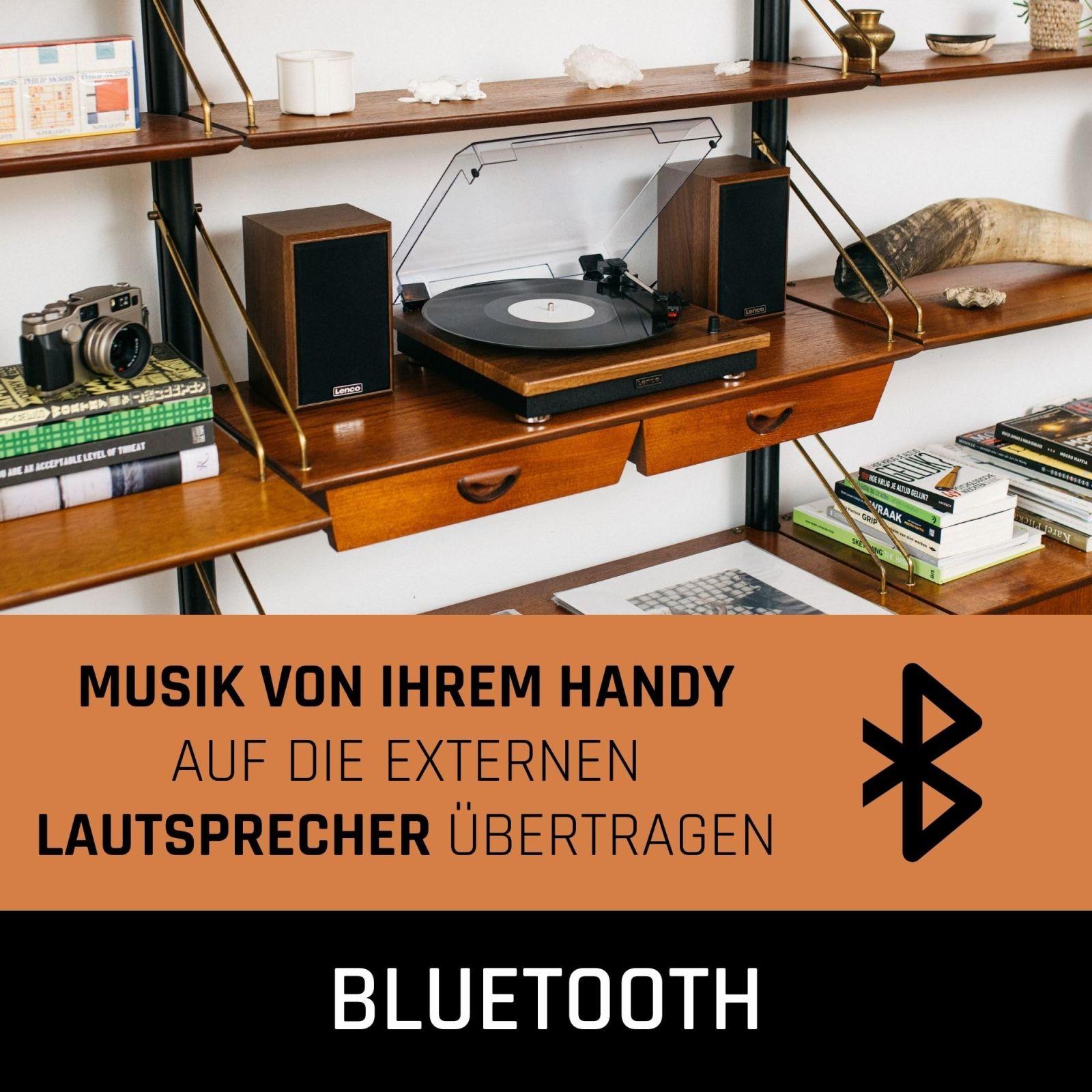 Lenco LS-100 – Hi-Fi vinüülplaadimängija Bluetooth 5.0-ga ja väliste kõlaritega – 2 x 10 W RMS – Rihmülekanne – Auto-Stopp – Puitkorpus, 20 W RMS – kasutusnäide