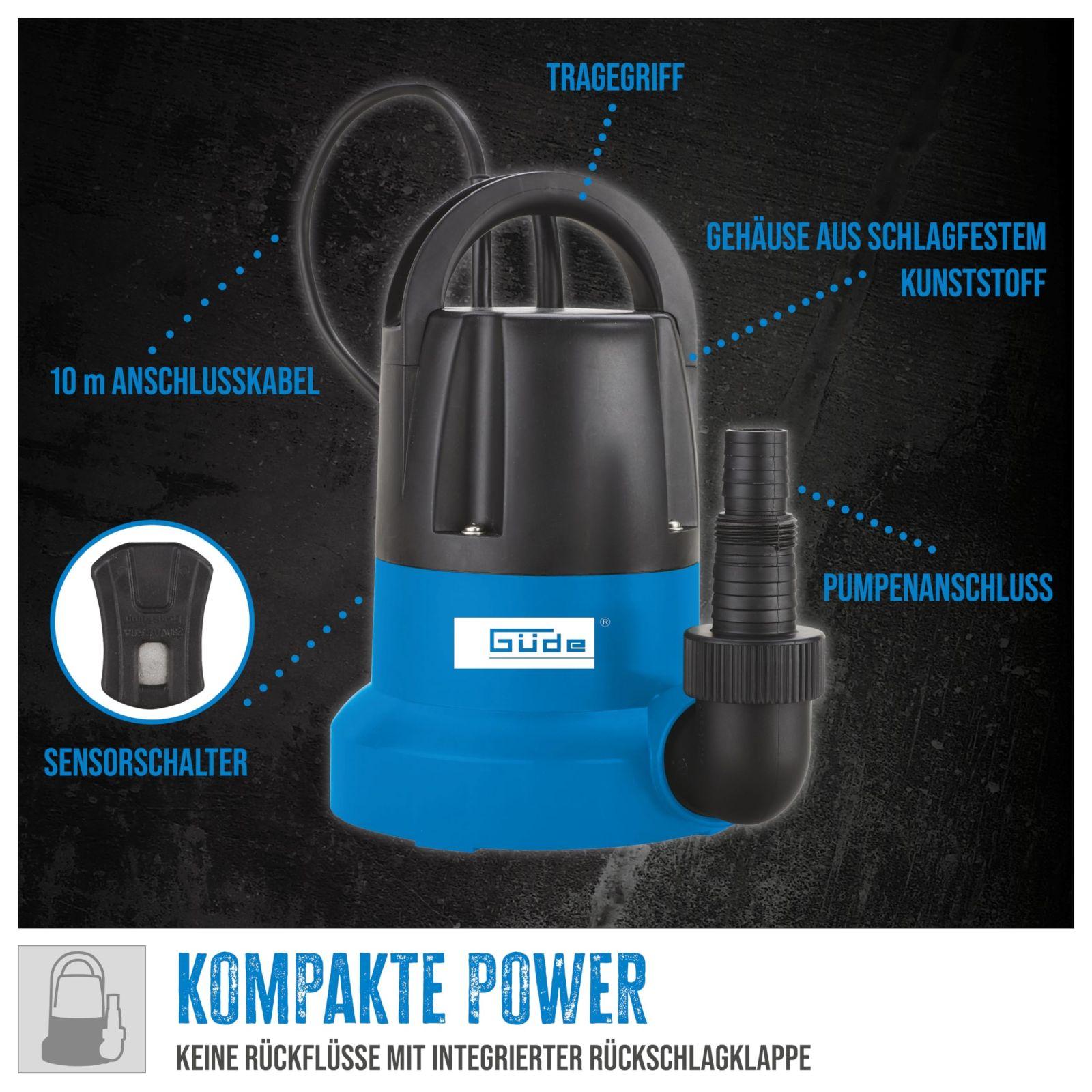 Güde lamedaimupump GFS 401 S (400 W, voolumaht 7000 l/h, maksimaalne tõstekõrgus 8 m, maksimaalne imemiskõrgus 7 m, Noryl-tööratas, roostevabast terasest võll, termokaitse, 10 m toitekaabel, minimaalne käivituskõrgus 30 mm) – detailne vaade