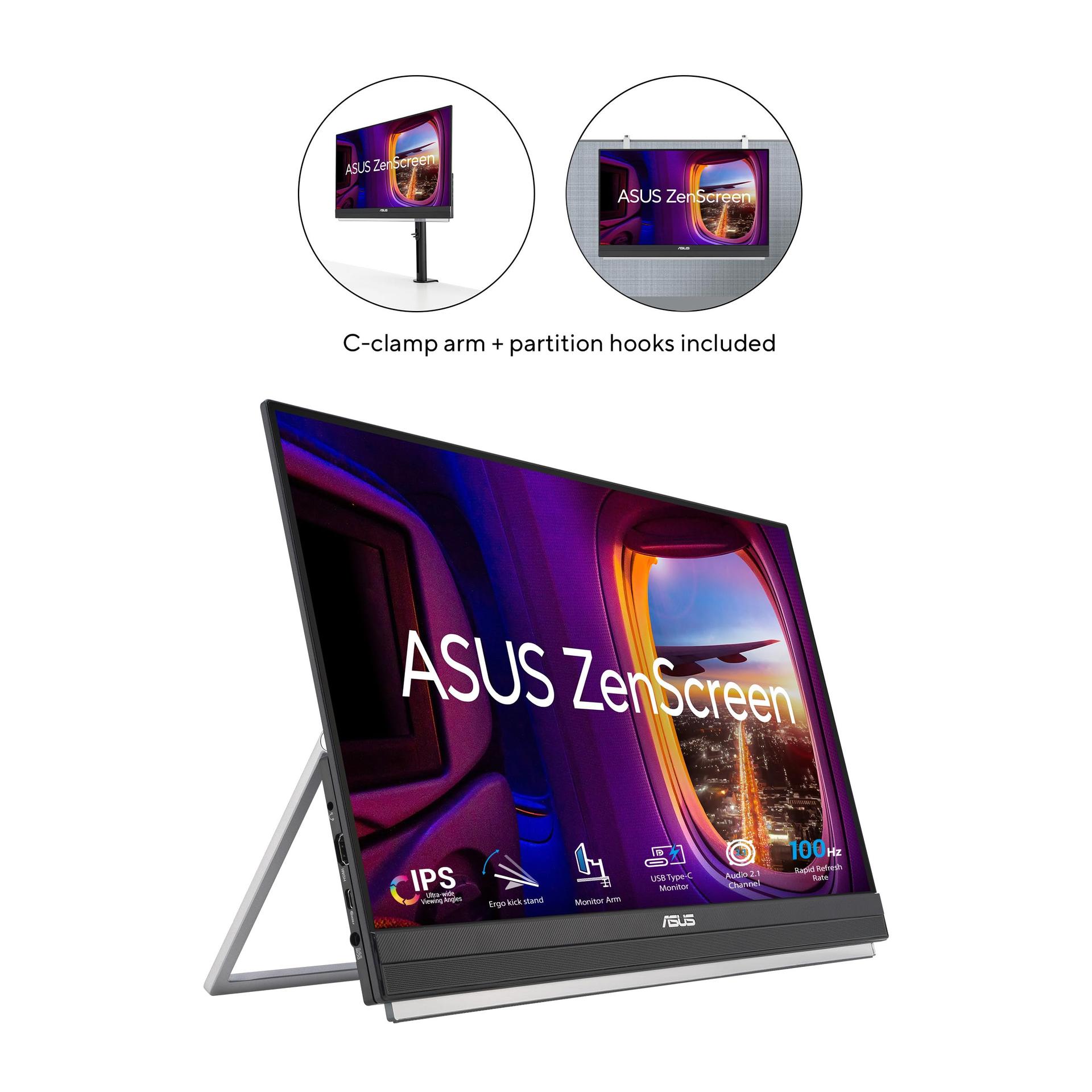 ASUS ZenScreen MB229CF – 22-tolline kaasaskantav USB-monitor – Full HD 1920×1080, USB Type-C 60 W, HDMI, automaatne pööramine, tugijalg – 100Hz IPS-paneel, 16:9, peegeldusvastane, 2.1 kõlarid – pakend ja tarvikud
