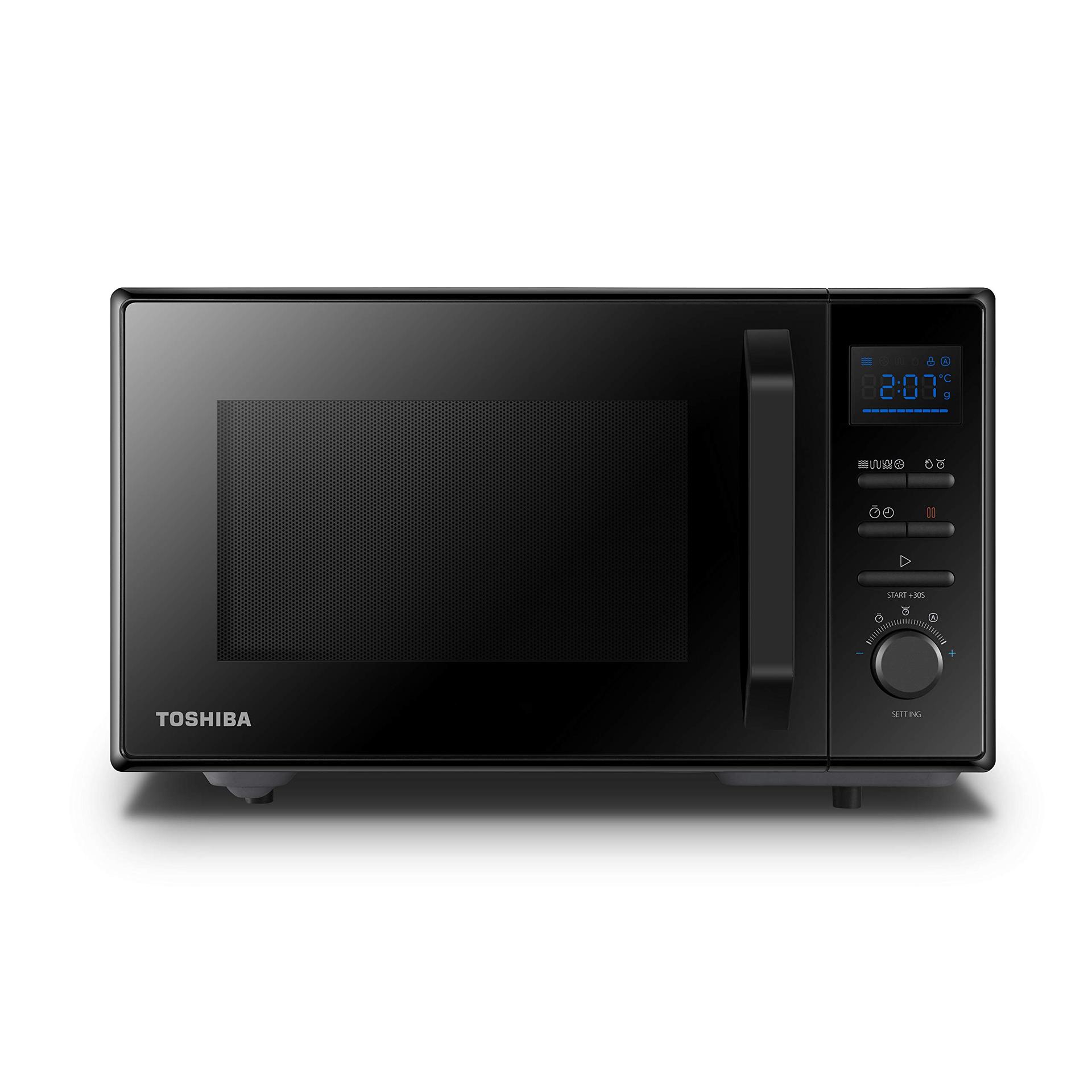Toshiba MW2-AC25TF(BK) 4-ühes mikrolaineahi kuumaõhu, grilli ja kombifunktsiooniga / 25L / 900W / 1100W grill / 2100W kuumaõhk / emailitud sisemus / pöördalus mälufunktsiooniga / must