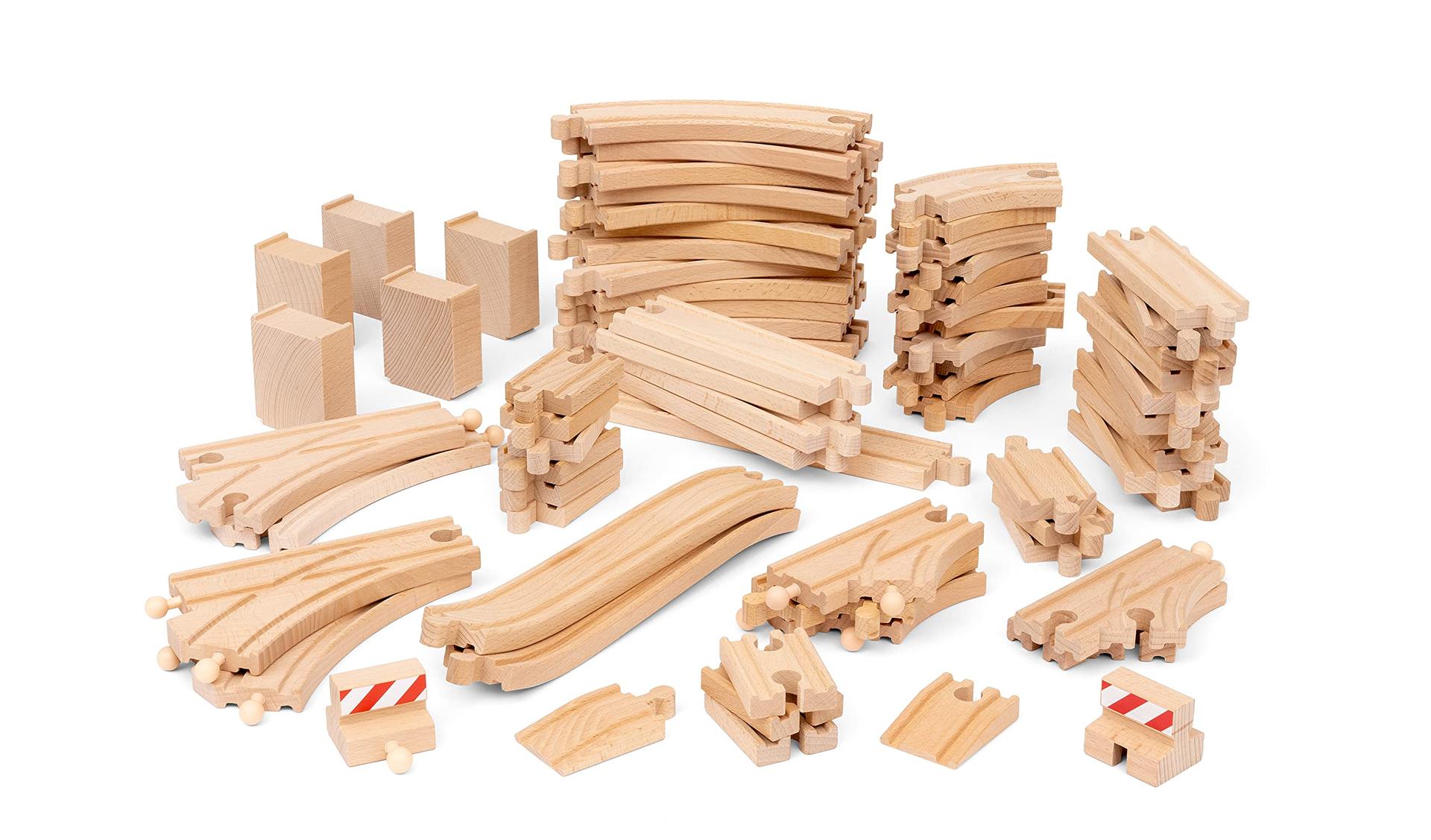 BRIO World 36030 DeLuxe rööbaste komplekt – 70-osaline komplekt rööbaste, vahetükkide ja tugipostidega loovaks rongimänguks – Sisaldab juhendit erinevate rajaskeemidega – detailne vaade