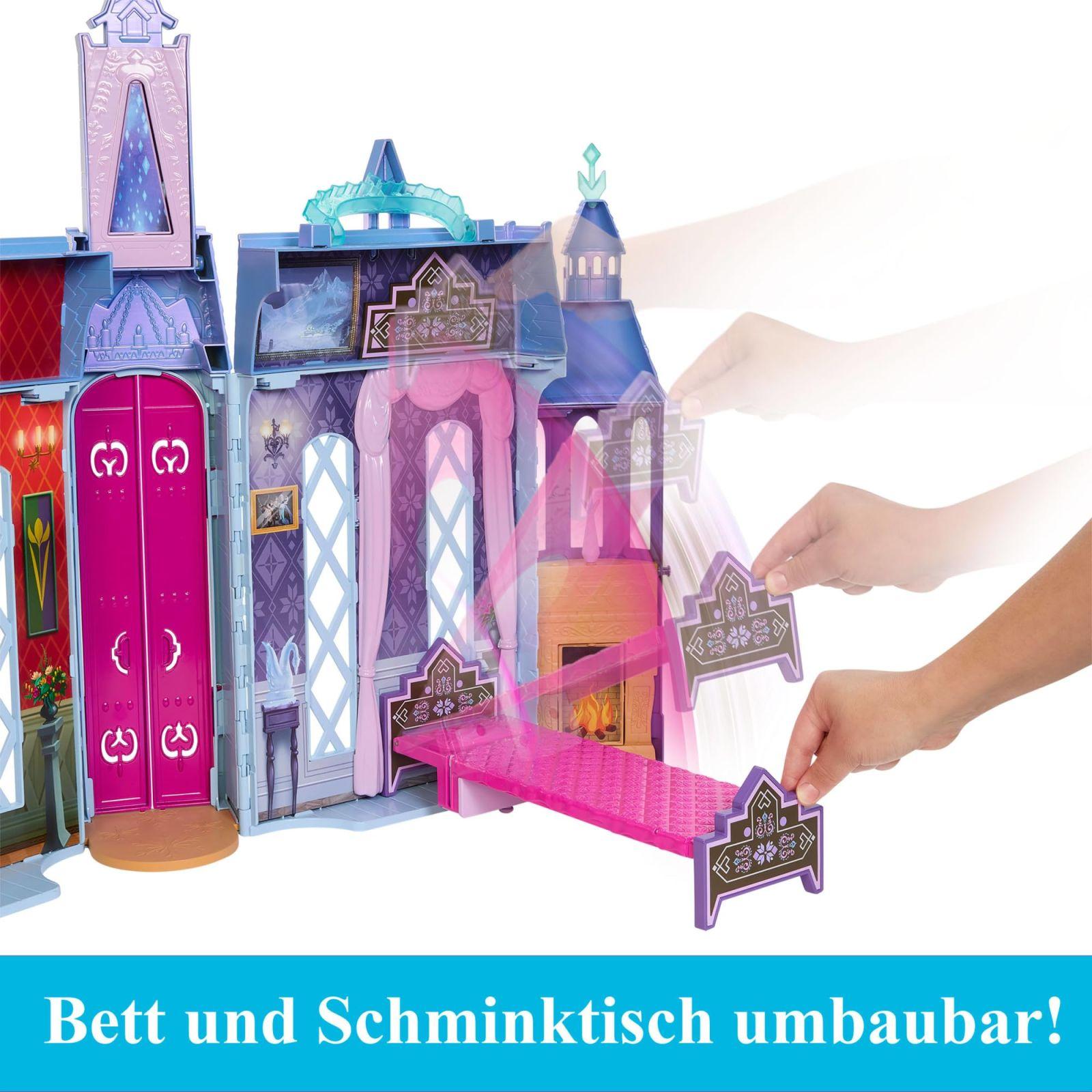 Mattel Disney Lumekuninganna – Arendelle’i lossi nukumaja (60 cm+) koos Elsa-nuku, 4 mängualaga ja 15 mööbli- ja tarvikuelemendiga Disney Lumekuninganna II filmist, HLW61 – lisavaade