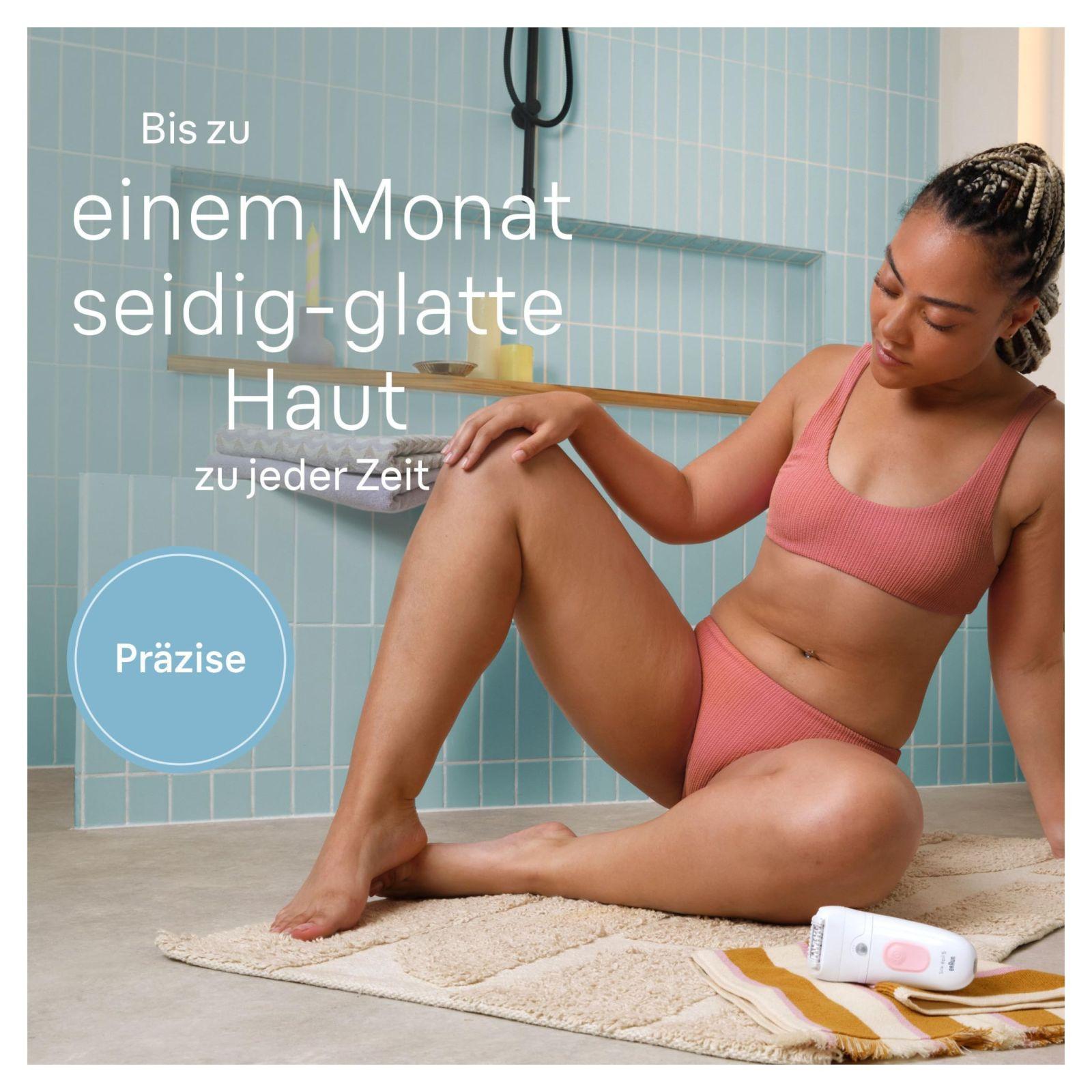 Braun Silk-épil 5 epilaator naistele – pikaajaline karvade eemaldamine, raseerija ja trimmer, koorimisotsikud, valmistatud Saksamaal, 5-060, valge / flamingoroosa – detailne vaade