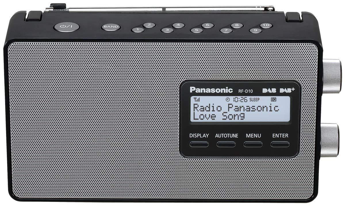 Panasonic RF-D10EG-K kaasaskantav DAB/DAB+/FM digitaalne raadio, taustvalgustusega LCD-ekraan, aku- ja vooluvõrgu toide, kell, must – detailne vaade