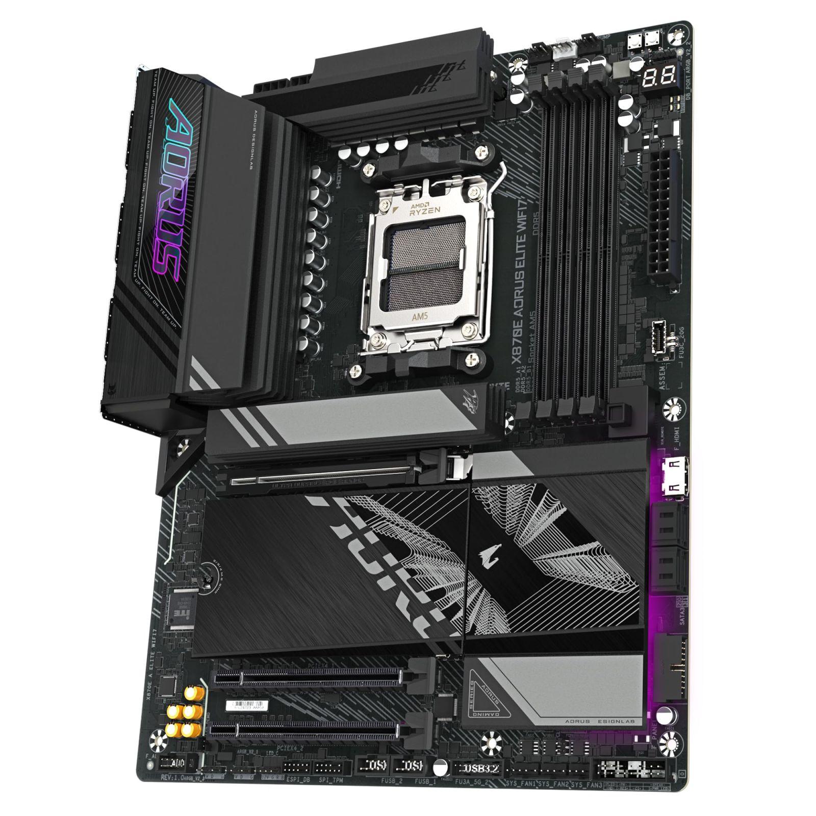 GIGABYTE X870E A Elite WIFI7 emaplaat – Toetab AMD Ryzen 9000 protsessoreid, 16+2+2 faasiline digitaalne VRM, kuni 8000MHz DDR5 (OC), 3x PCIe 5.0, Wi-Fi 7, 2.5GbE LAN, USB 4 – kasutusnäide