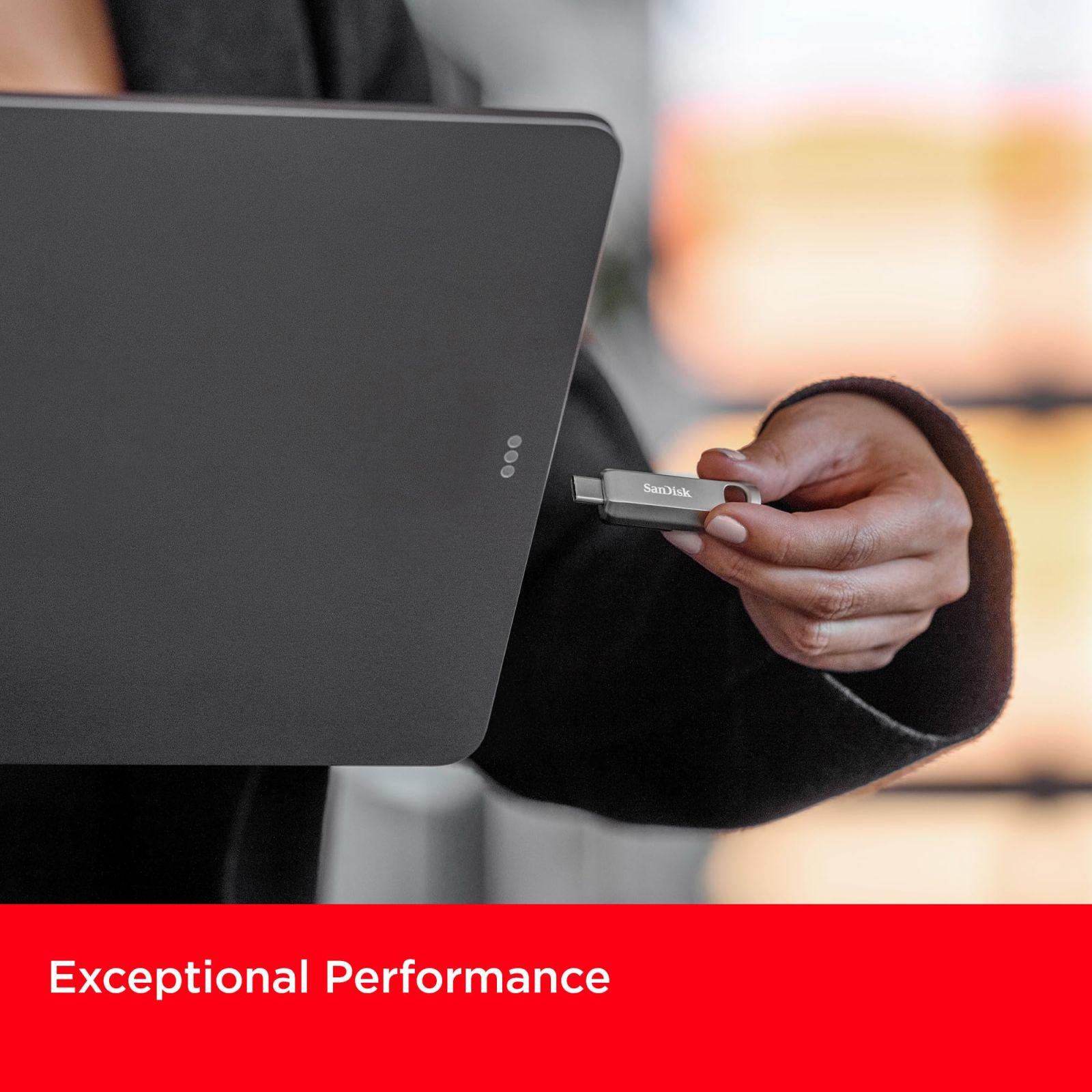 SanDisk Ultra Luxe USB Type-C mälupulk 1 TB (USB Type-C flash-mäluseade, USB 3.2 Gen 1, metallikujundus, 400 MB/s lugemiskiirus, võtmehoidja kinnitus) Hõbedane – lisavaade
