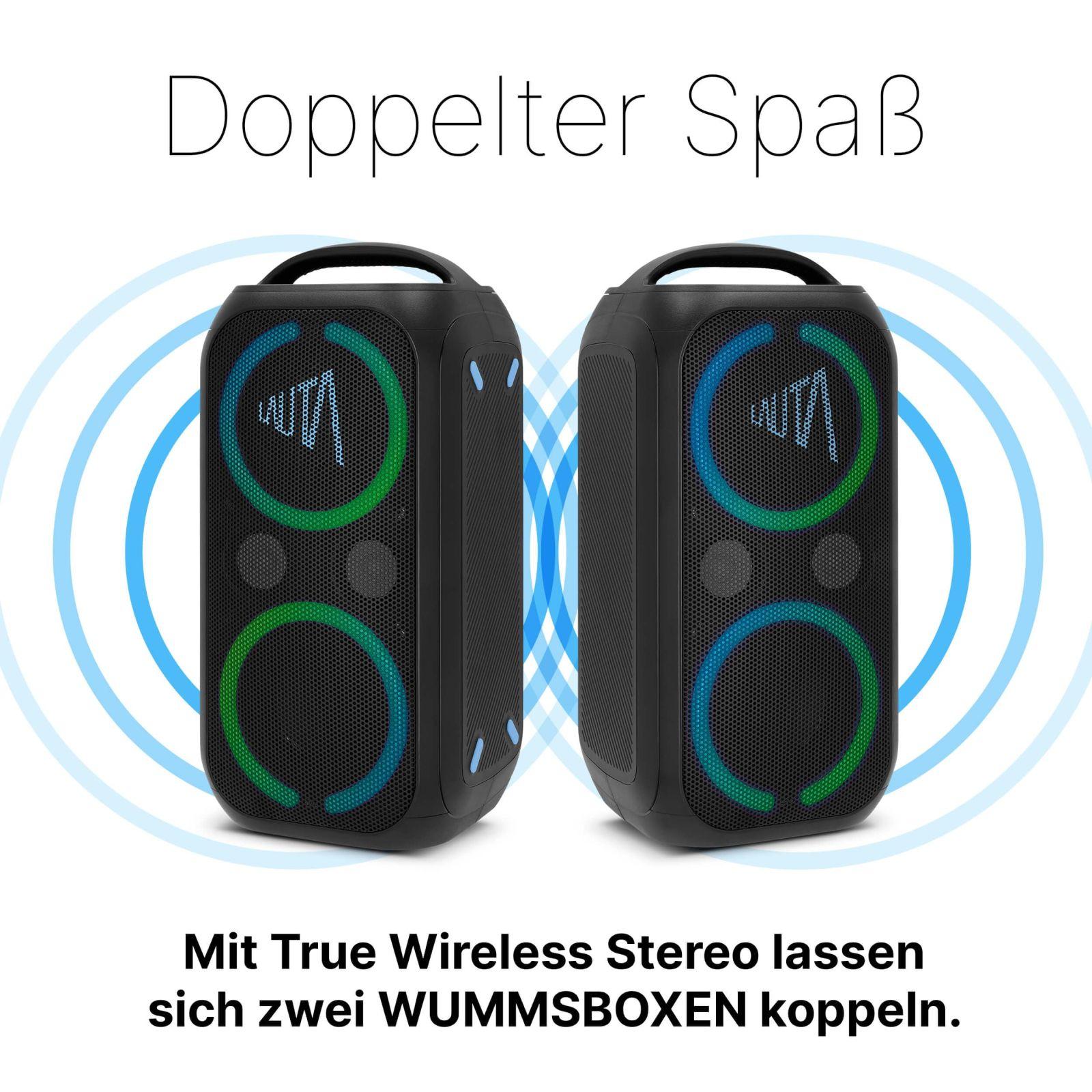 TechniSat LAUTA WUMMSBOX – Kaasaskantav Premium Bluetooth Kõlar LED-valgusefektidega (Bass Boost, True Wireless Stereo, 12-tunnine aku, IPX4 pritsmekindlus, 80W RMS võimsus) – pilt 7