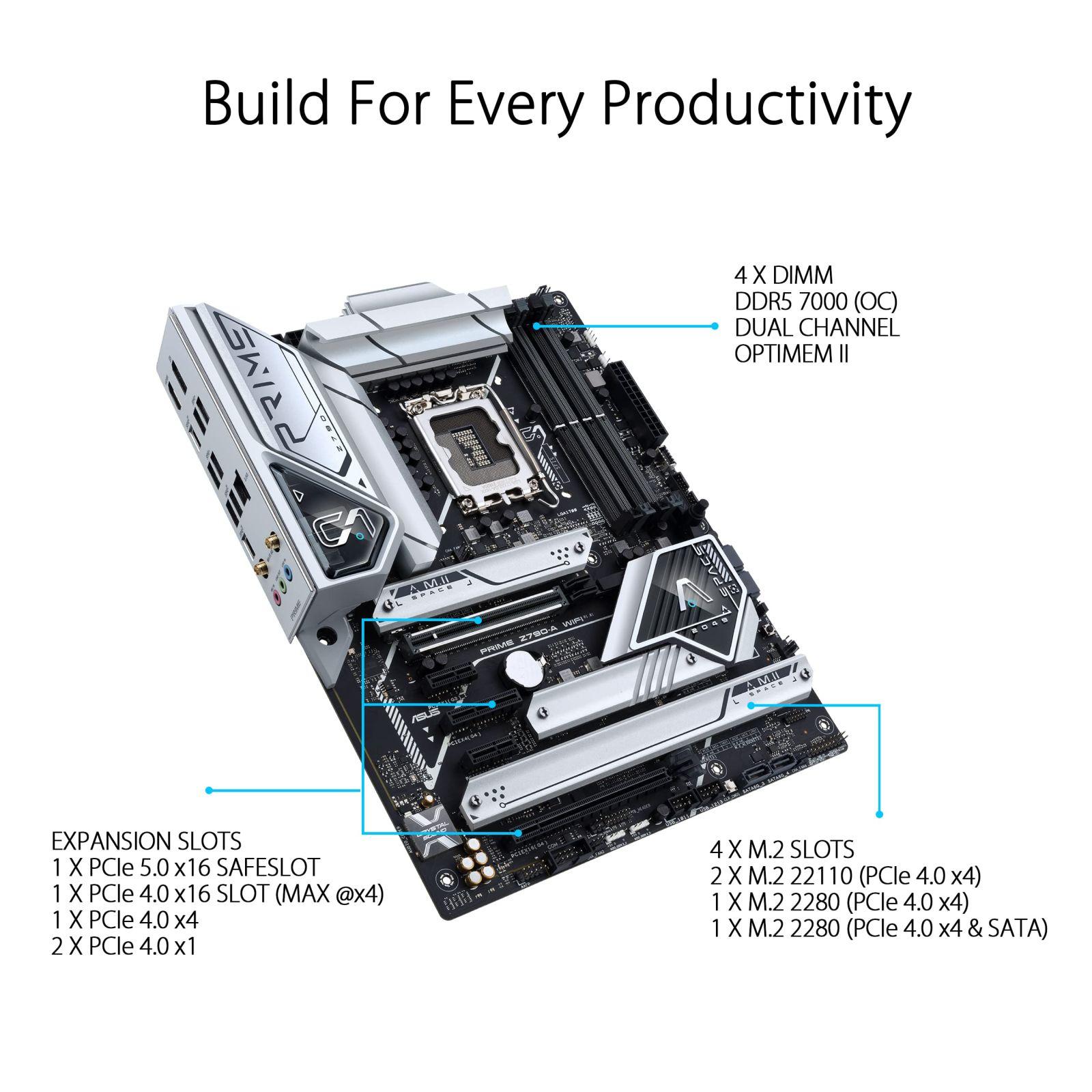 ASUS Prime Z790-A WIFI mänguri emaplaat Intel LGA1700 sokliga (ATX, PCIe 5.0, DDR5 mälu, 4x M.2, WiFi 6E, HDMI, DisplayPort) – pakend ja tarvikud