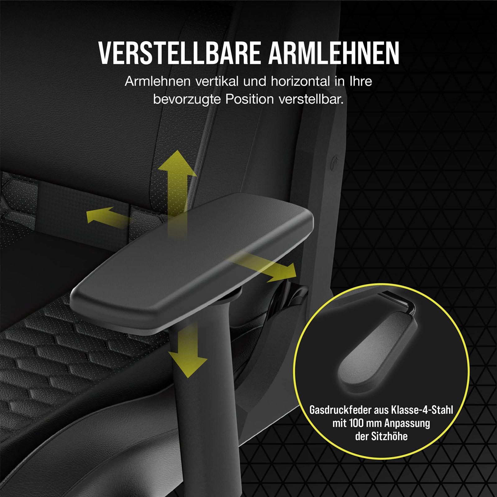 Corsair TC100 Relaxed mänguritool – Kunstnahk – Vormel-1 stiilis disain – Nimmetugi – Eemaldatav mäluvahust kaelapadi – Reguleeritavad käetoed – Must – pilt 6