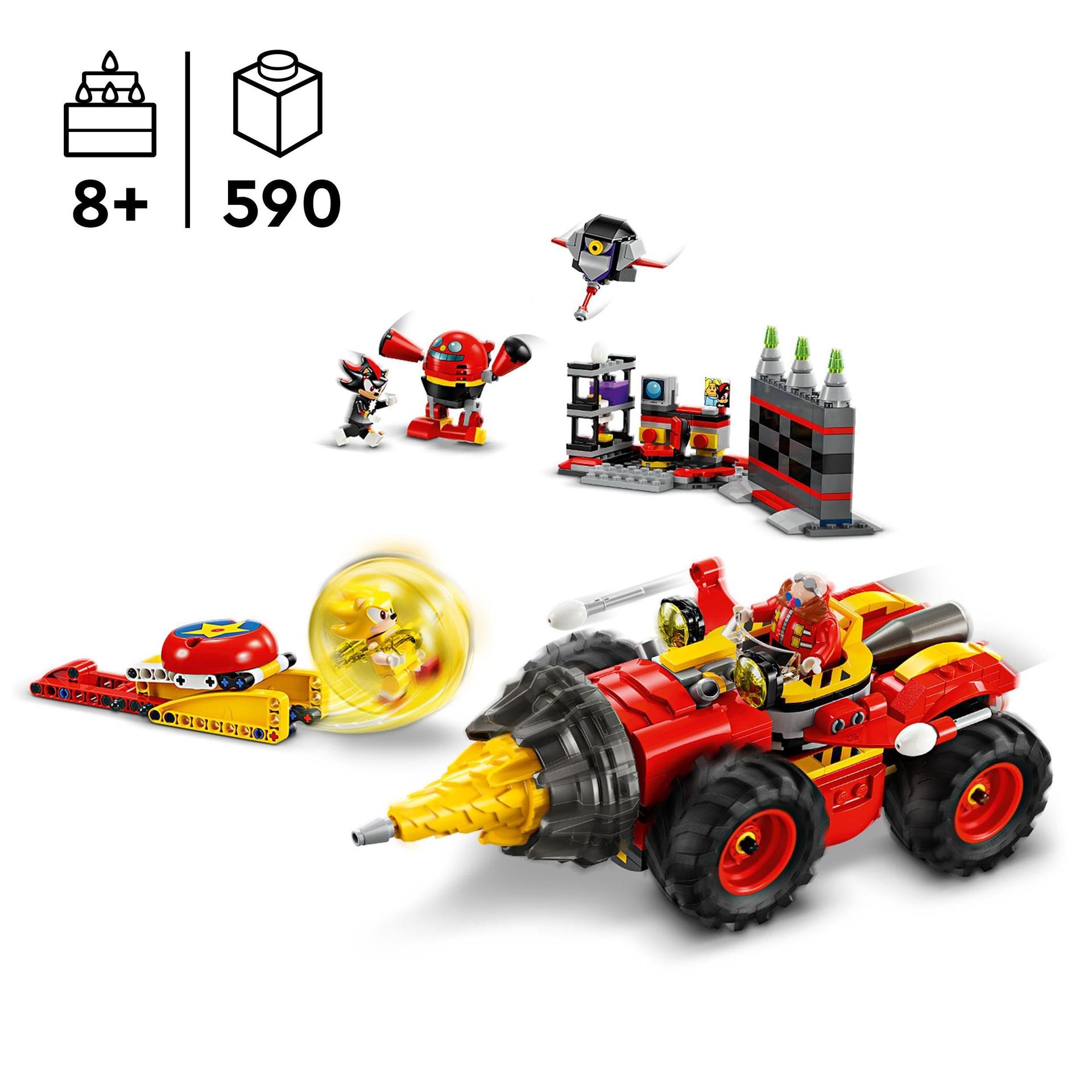 LEGO Sonic the Hedgehog Super Sonic vs. Egg Drillster – Seiklusmängukomplekt videomängu fännidele, kingitus lastele alates 8. eluaastast, komplekt Shadow ja Dr. Eggmaniga – detailne vaade
