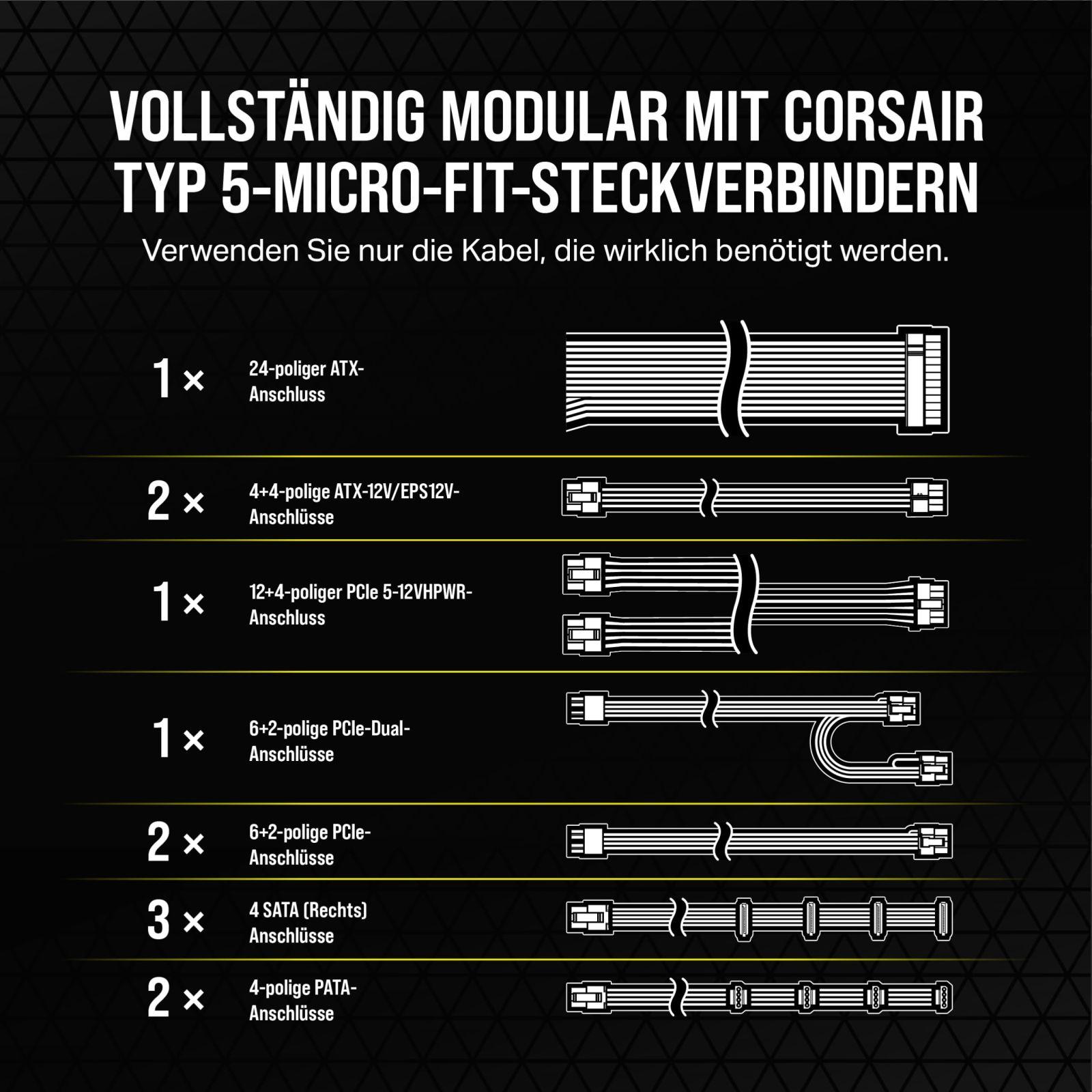 Corsair RM850x Shift täismodulaarne ATX-toiteplokk – modulaarne külgühendus – pilt 6