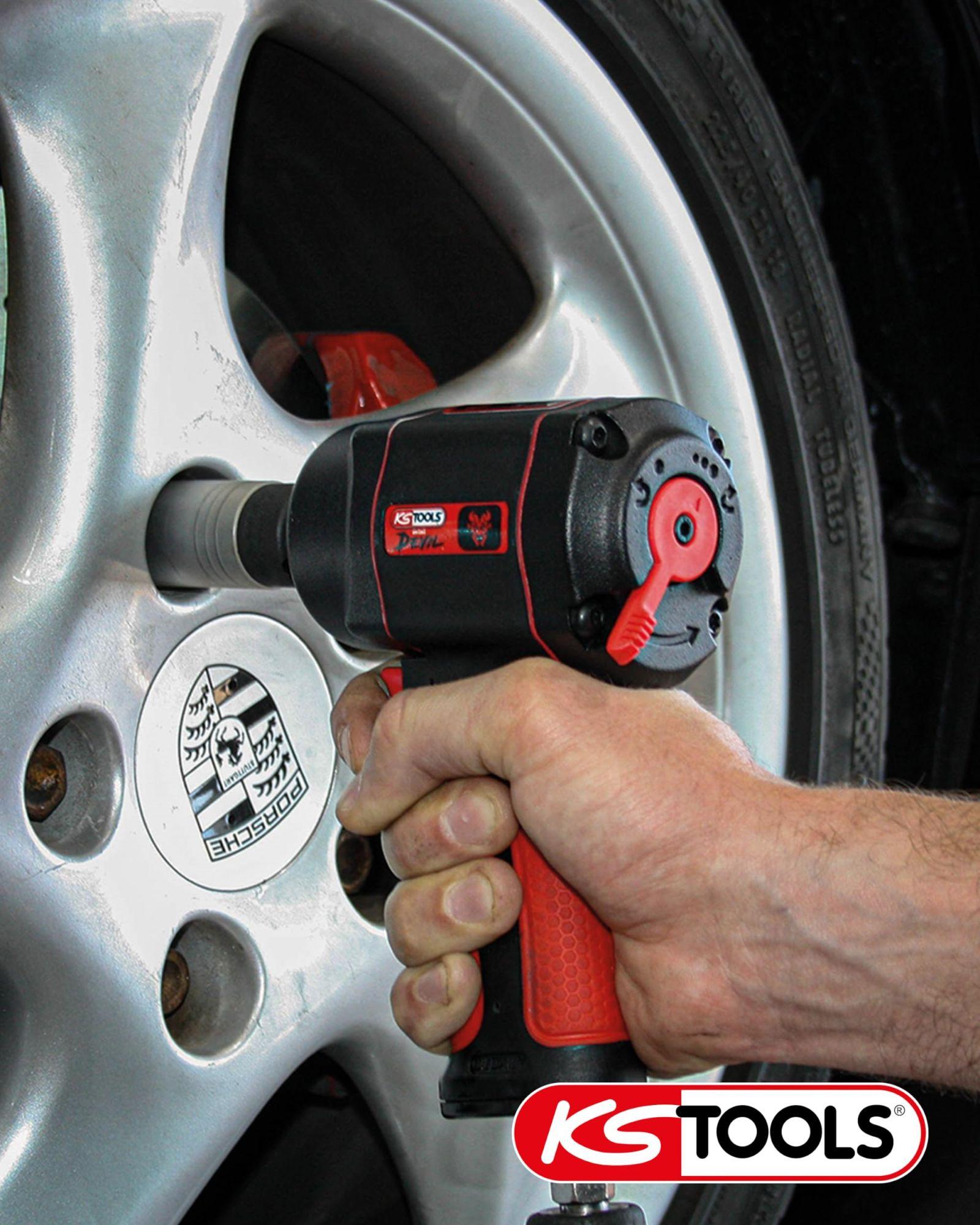 KS Tools suure jõudlusega löökmutrikeeraja suruõhuga miniDEVIL 1/2″ 515.1315 | 3-astmeline pöördemomendi valik 210, 503, 755 Nm, maksimaalne lahtikeeramise moment 1084 Nm | Kruvide pingutamiseks ja lahtikeeramiseks – pilt 6
