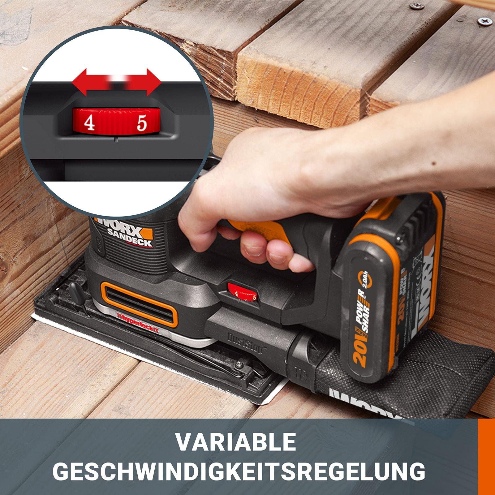 WORX WX820.9 Aku-Multilihvija – 5-ühes funktsioonid: ekstsentriklihvija, peenlihvija, detaililihvija, kontuurilihvija ja sõrmlihvija – muudetav kiirus – PowerShare ühilduv – Ilma aku ja laadijata, Must – kasutusnäide