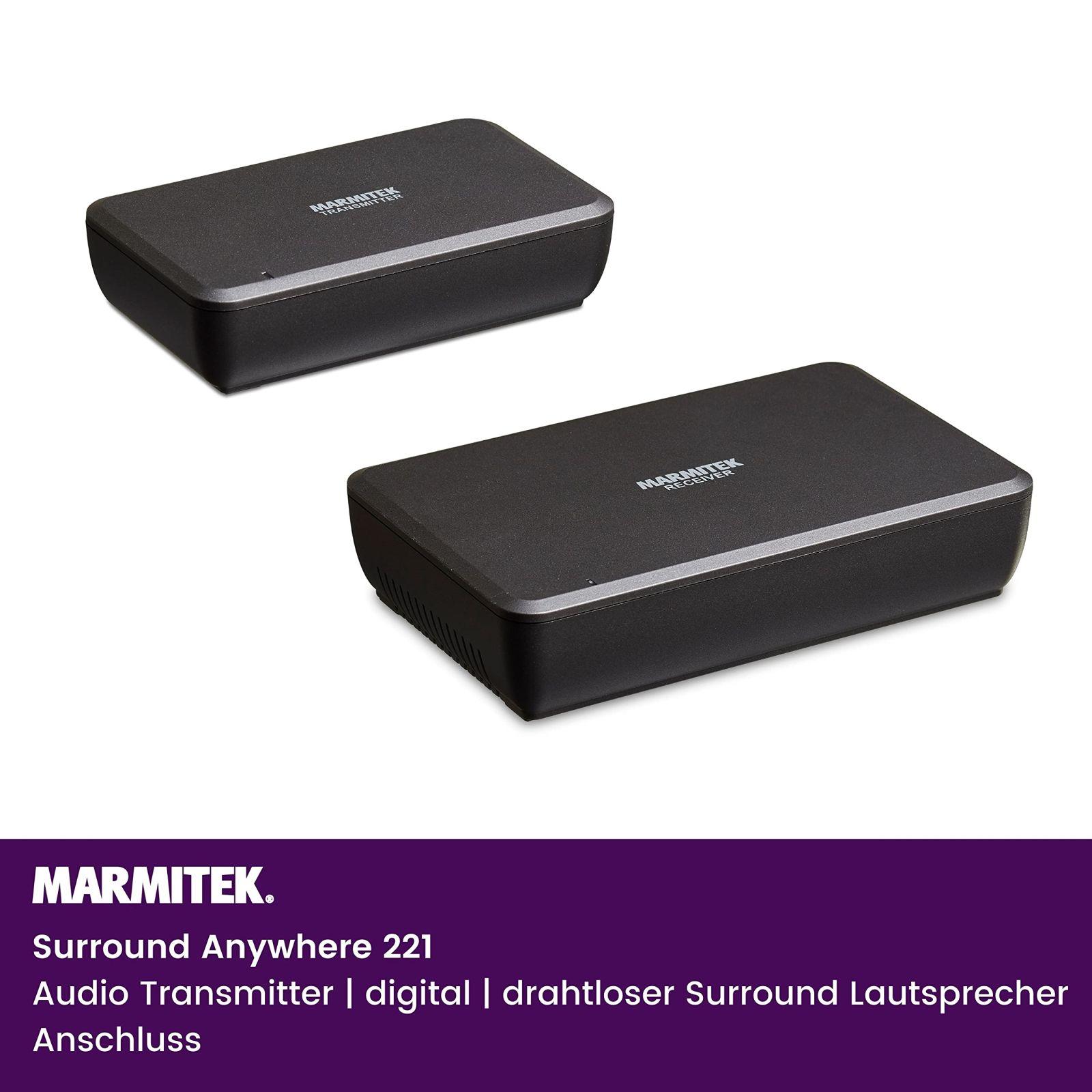 Marmitek juhtmevaba audiosaatja kõlaritele – Surround Anywhere 221 – Digitaalne latentsusvaba ülekandmine – juhtmevaba surround-kõlarite ühendus – ühenda kaks kõlarit juhtmevabalt – detailne vaade
