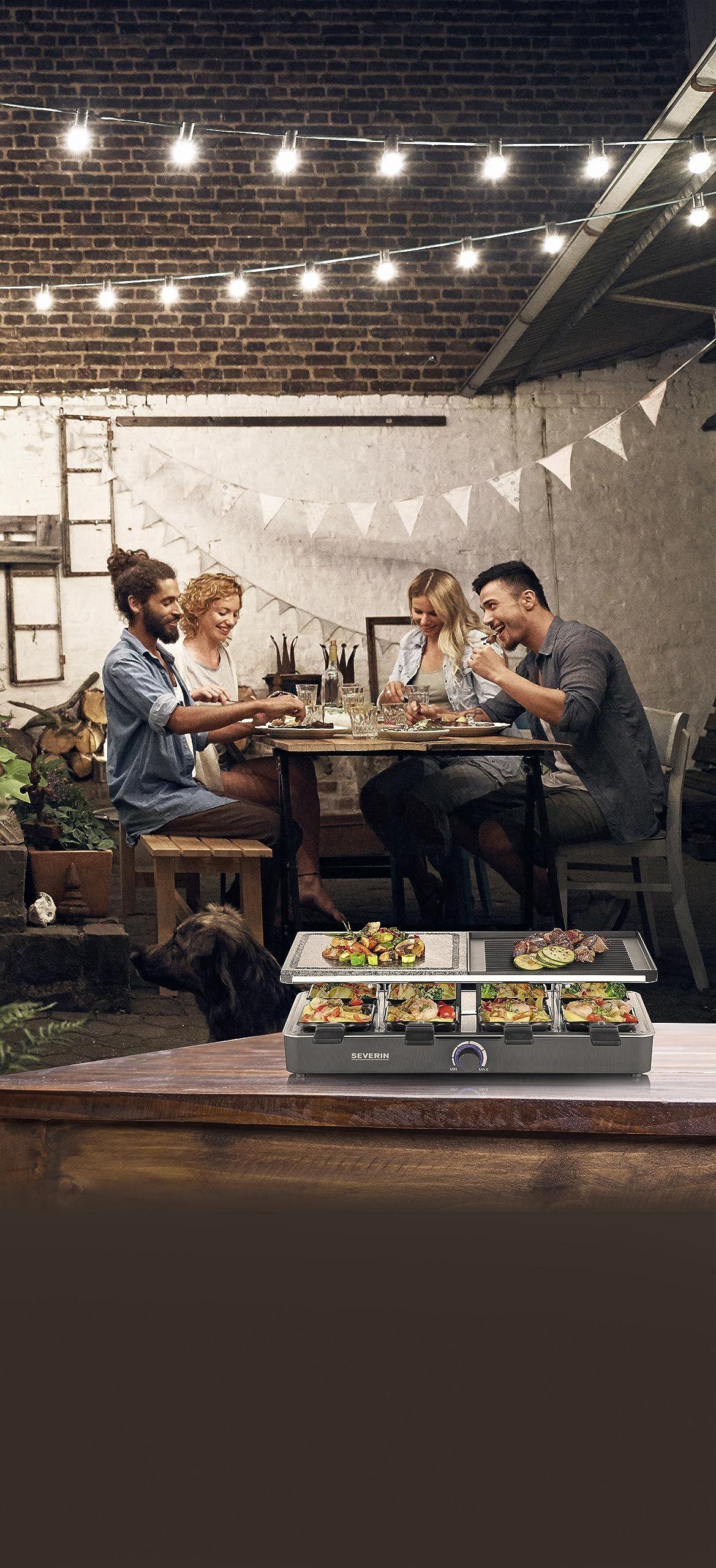 SEVERIN Raclette-Grill loodusliku grillikivi ja grillplaadiga, raclette mittenakkuva grillplaadiga ja 8 panniga, lauagrill 8 inimesele, max. 1300 W, must, RG 2371 – lisavaade