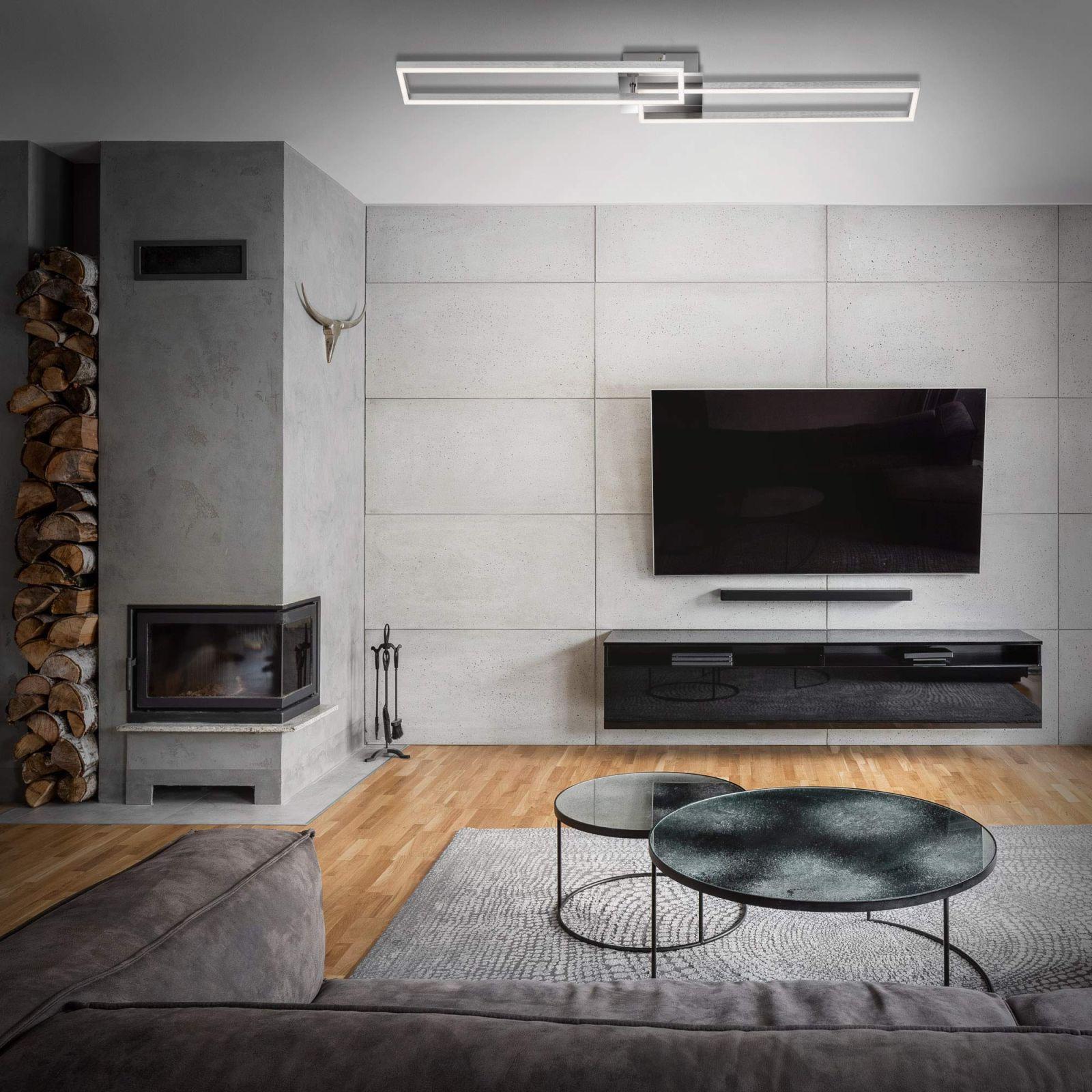 BRILONER – LED laelamp kaugjuhtimispuldiga, dimmerdatav, reguleeritav soojast valgest neutraalse valgeni, LED lamp, laevalgusti, elutoalamp, magamistoalamp, köögilamp, 110×24,8×7,8 cm, kroom-alumiinium – kasutusnäide