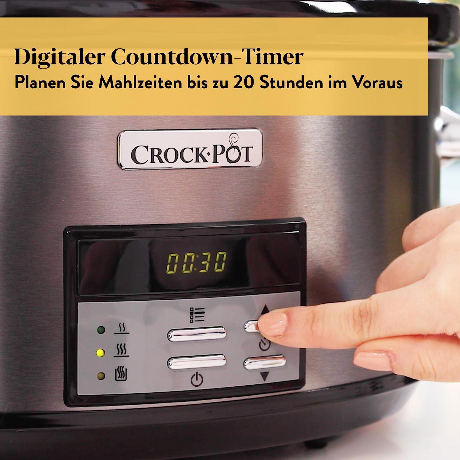Crock-Pot digitaalne aeglane pliit | reguleeritav küpsetusaeg | 7,5 liitrit (10+ inimest) | roostevaba teras [CSC063X] – pakend ja tarvikud