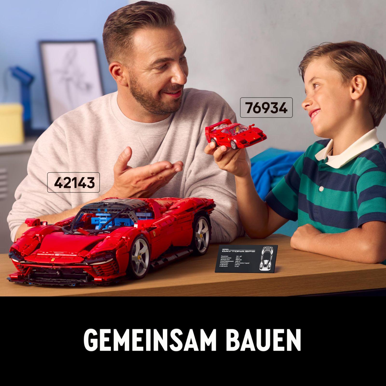 LEGO Technic Ferrari Daytona SP3 mudelauto komplekt, skaala 1:8, punane superauto, edasijõudnud autode mudel, kollektsionääride haruldus, Ultimate Car Concept 42143 – lisavaade
