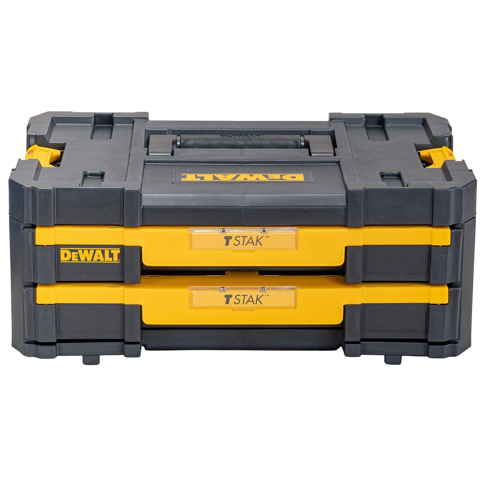 Dewalt T-STAK IV tööriistakast DWST1-70706 (2 sahtliga, eemaldatavad sisemised vaheseinad, sildihoidik, umbes 19 L maht, kandevõime umbes 30 kg, ühilduv T-STAK süsteemiga) – detailne vaade
