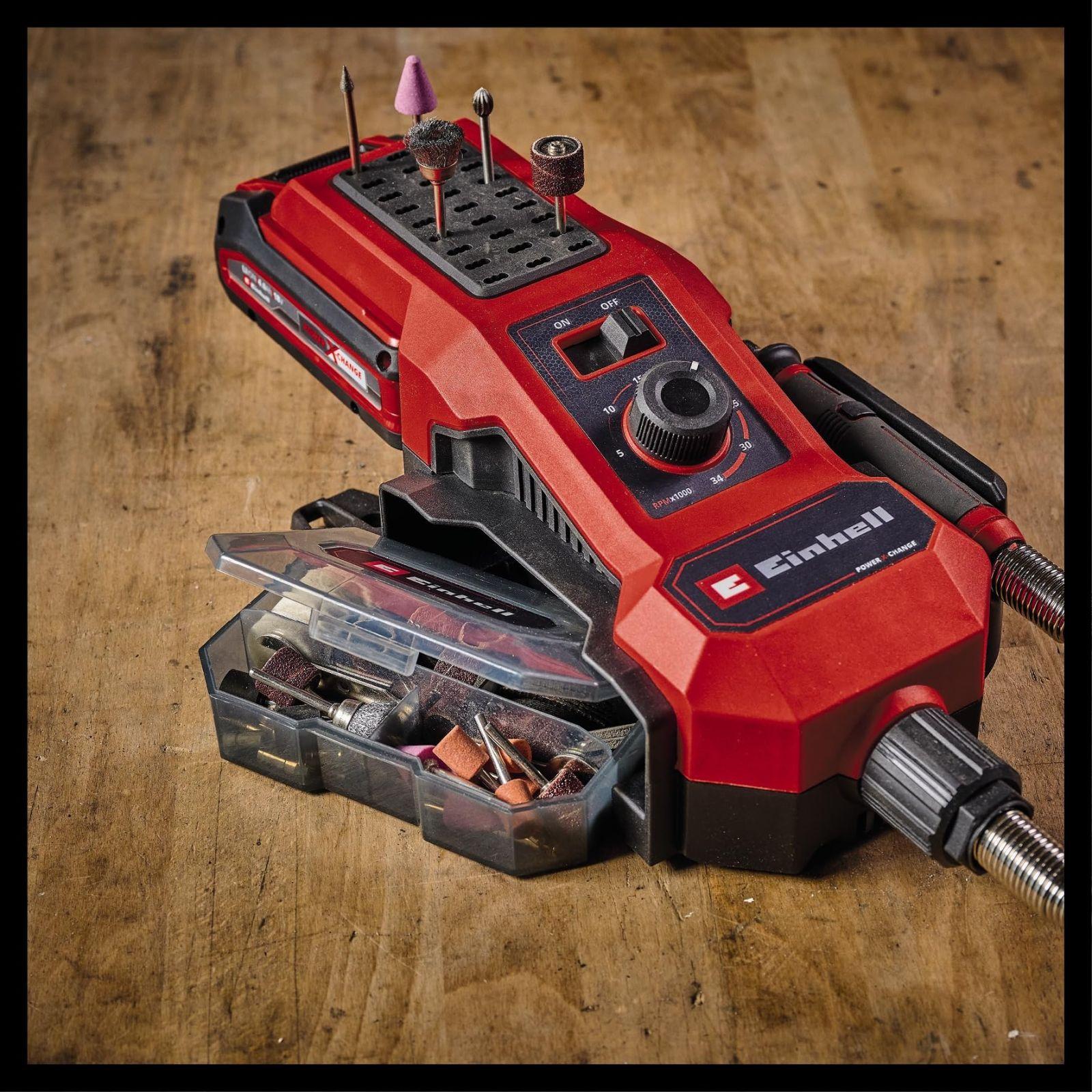 Einhell akuga lihvimis- ja graveerimistööriist TE-MT 18/34 Li Solo Power X-Change (18 V, 92 cm painduv võll, pöörlemiskiiruse reguleerimine, 55-osaline tarvikute komplekt, ilma aku ja laadijata) – pilt 6